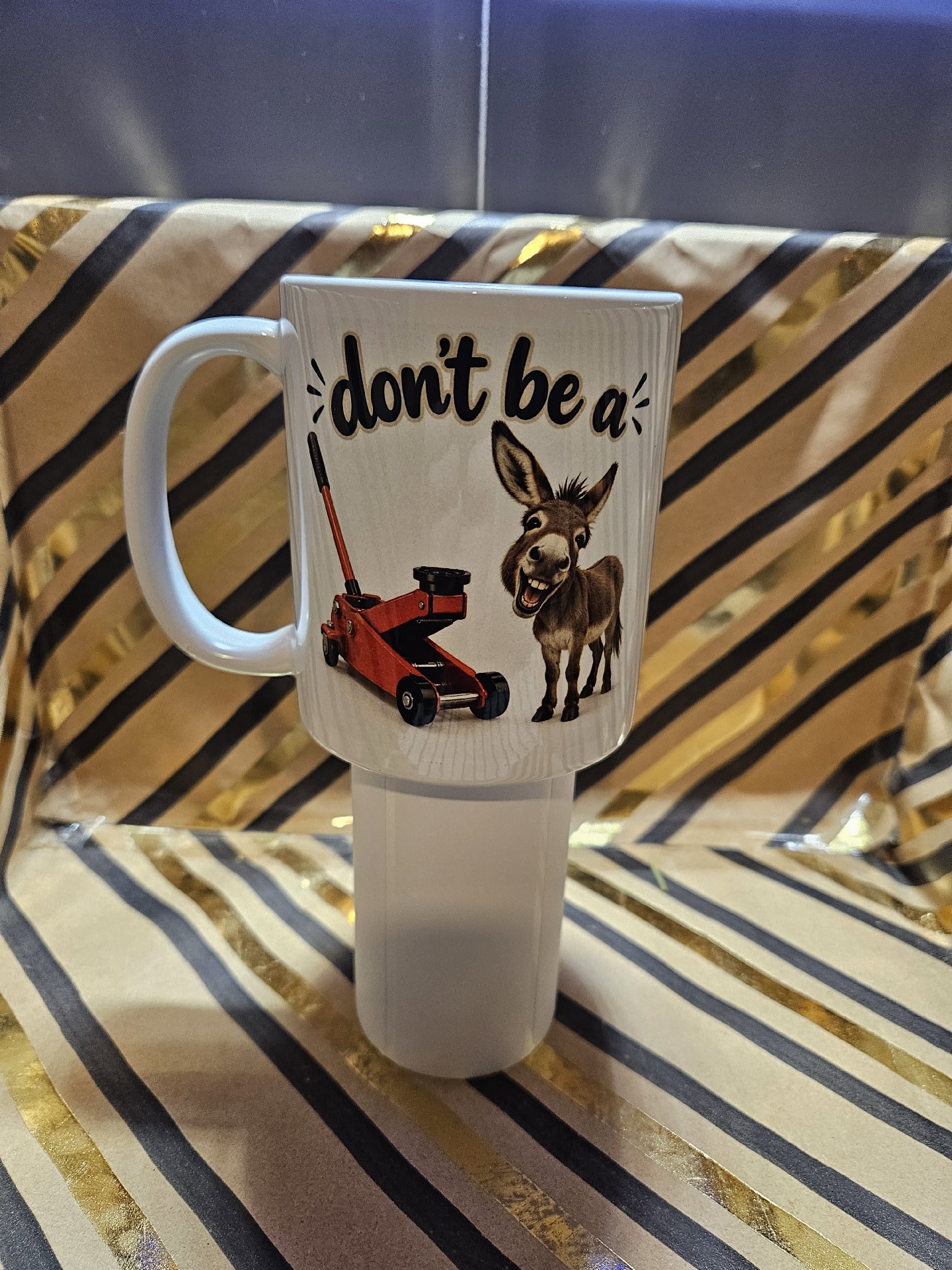 Ceramic Travel Mug Donkey Print with Handle, Unbranded, One Size, New condition — preloved on SilentSale®