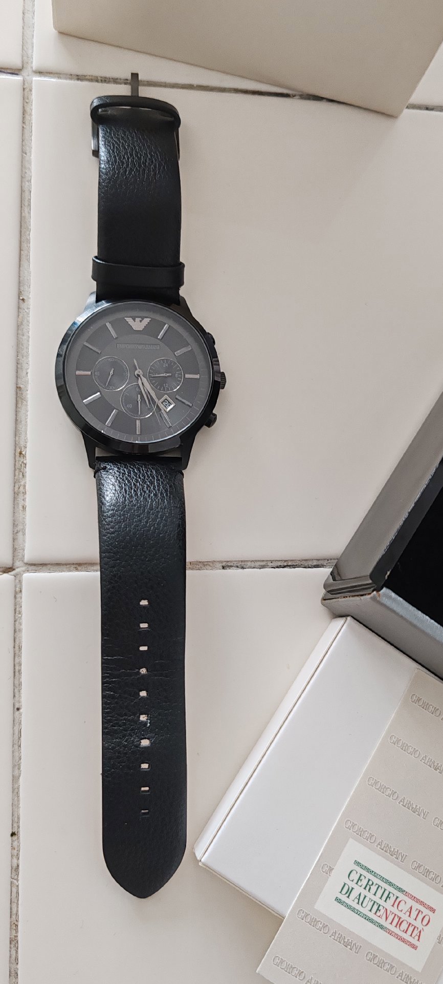 Emporio Armani Black Leather Strap Men's Watch, Armani, One Size, Excellent condition — preloved on SilentSale®