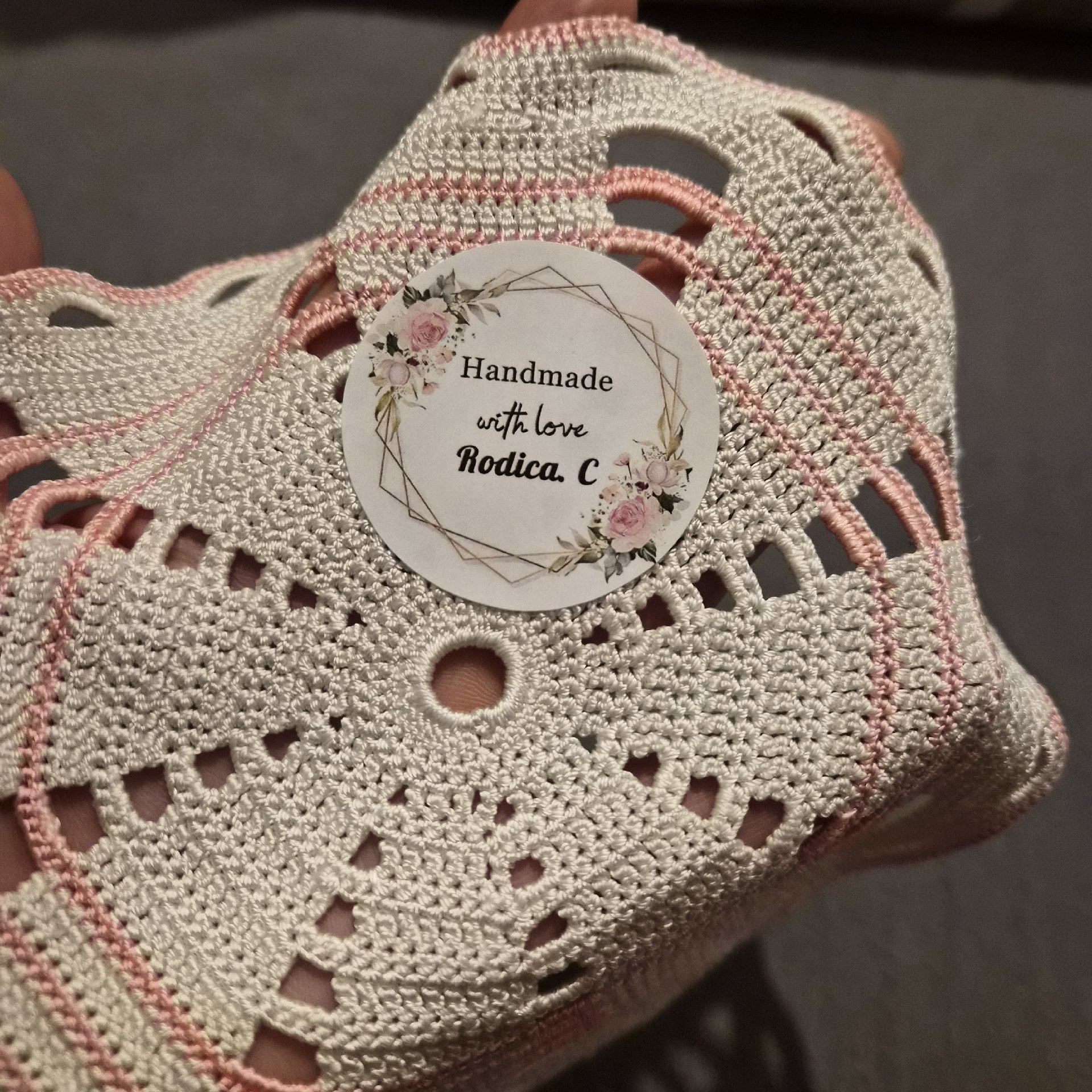 Handmade Crochet Doily White and Pink, Handmade, Small, Excellent condition — preloved on SilentSale®