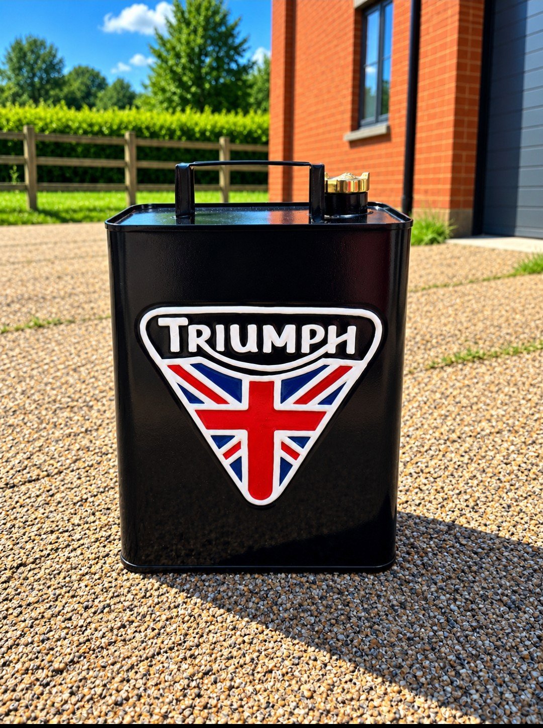 New Reproduction Triumph Metal Petrol Can – Garage, Mancave Decor, Triumph, Medium, New condition — preloved on SilentSale®