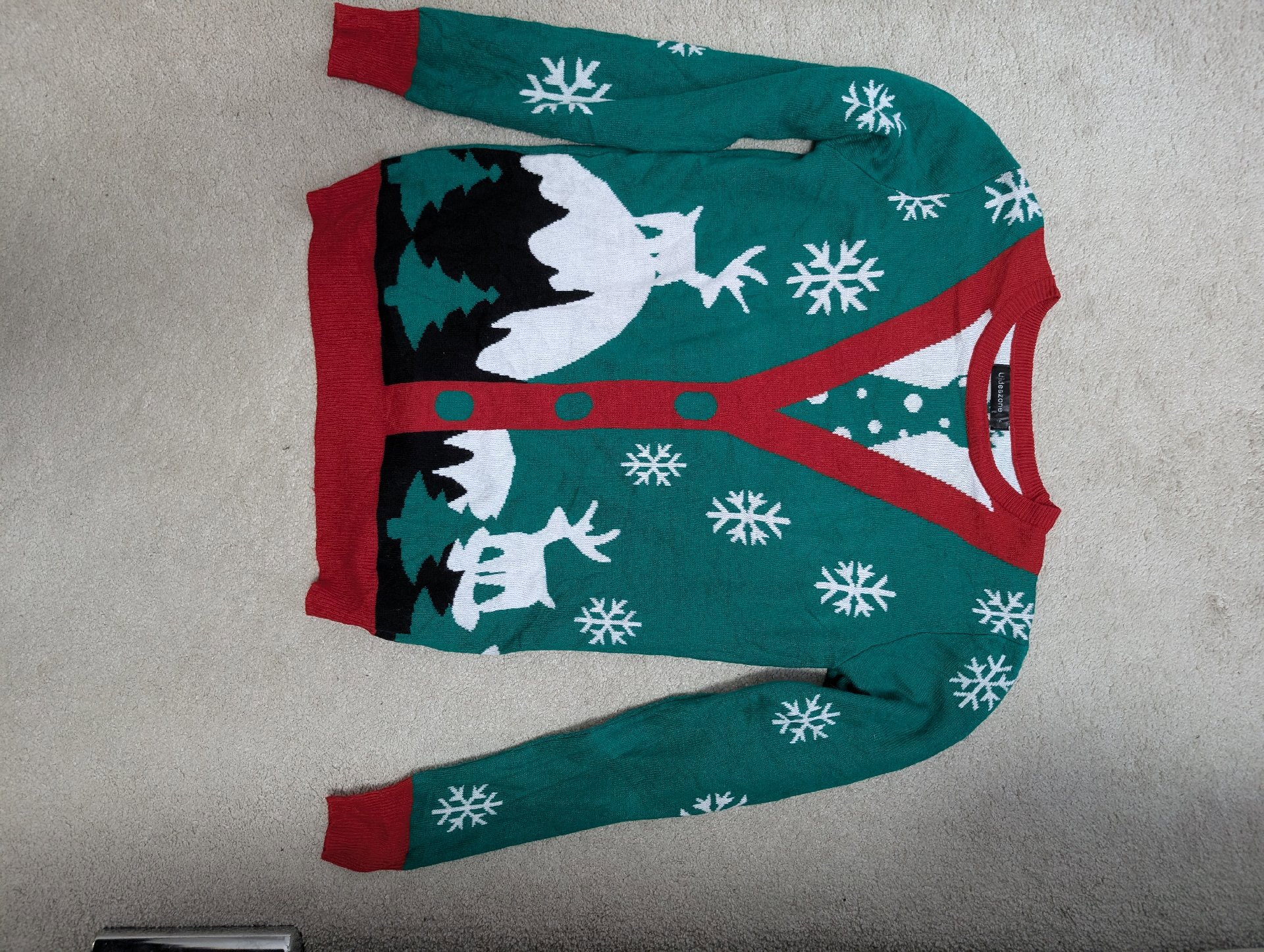 Lurezone Green Christmas Reindeer Cardigan Jumper, Lurezone, S, Good condition — preloved on SilentSale®