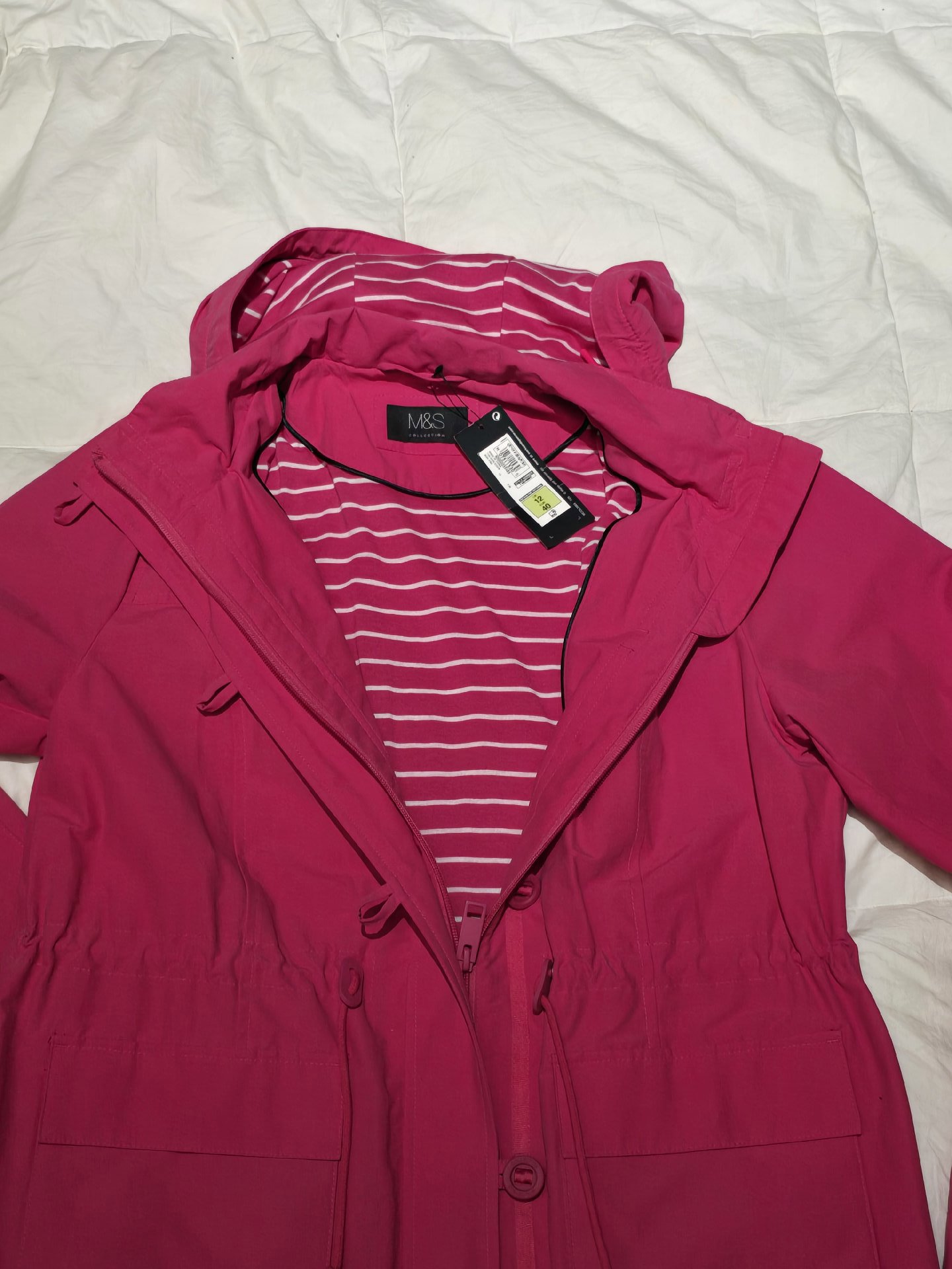 M&S Collection Pink Hooded Jacket With Striped Lining – Size 12, M&S Collection, 12, New condition — preloved on SilentSale®