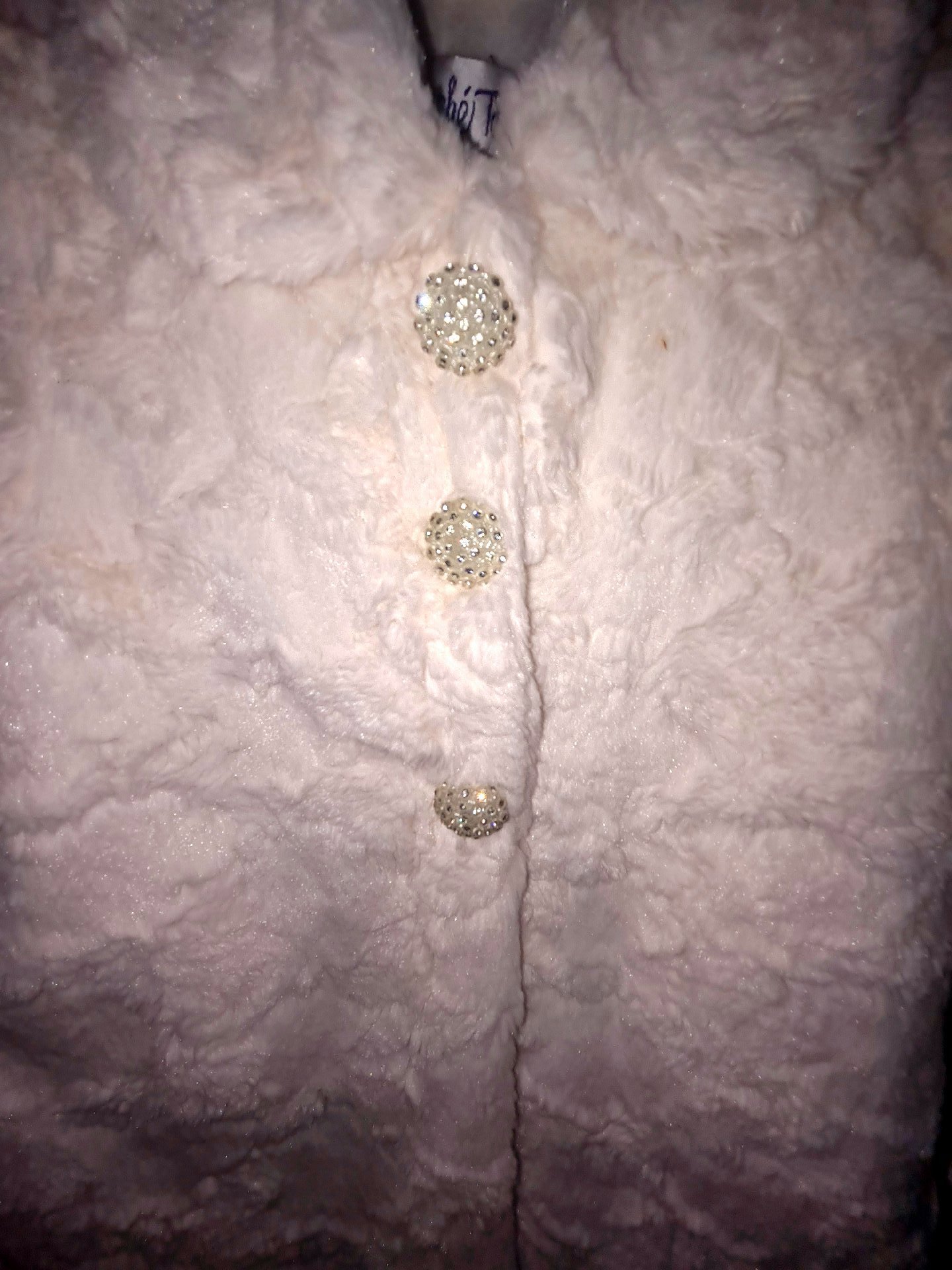 Cherie White Faux Fur Girls Coat with Sparkly Buttons, couche'Tot, 3 years, New condition — preloved on SilentSale®