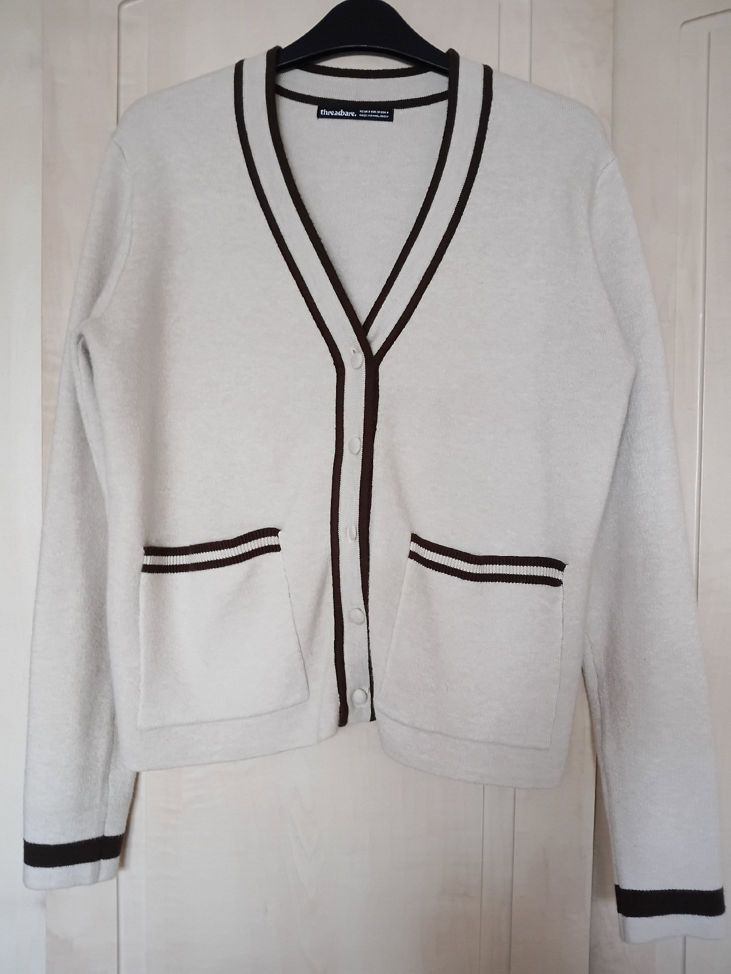 Threadbare Cream Cardigan with Brown Trim – XS UK 8, Threadbare, XS UK 8, Excellent condition — preloved on SilentSale®
