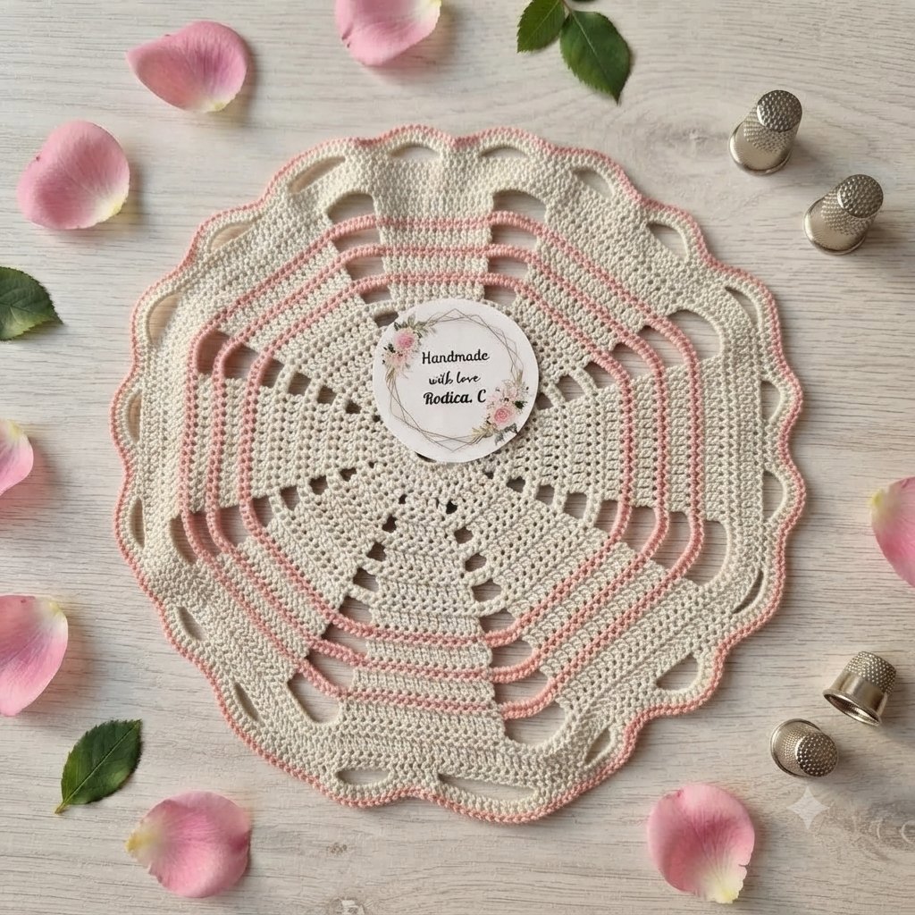 Handmade Crochet Doily White and Pink, Handmade, Small, Excellent condition — preloved on SilentSale®