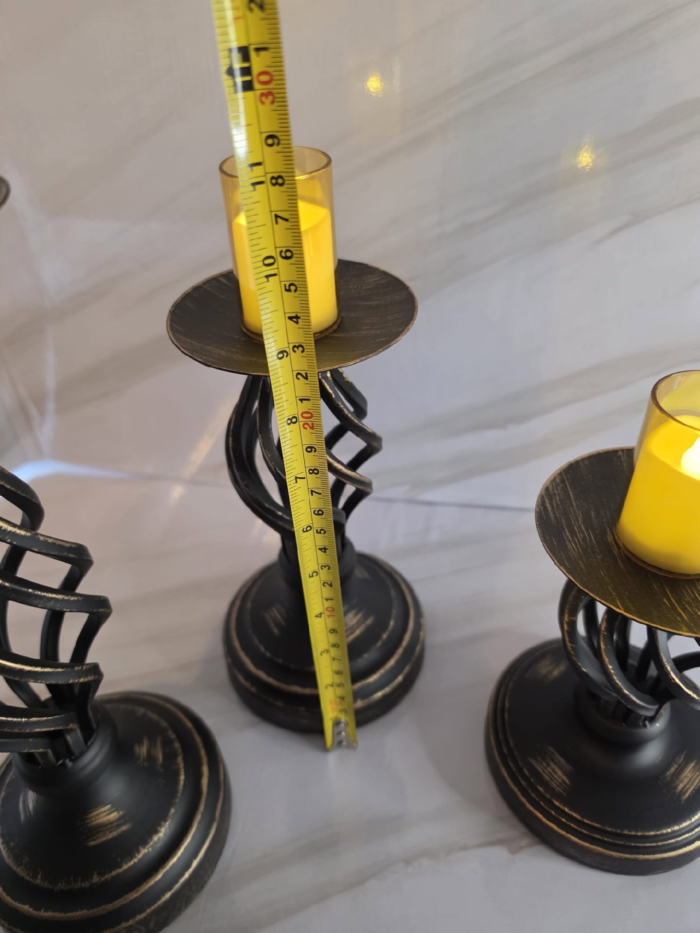 Set of 3 Black Metal Decorative Candle Holders with Yellow LED Candles, Unbranded, One Size, New condition — preloved on SilentSale®