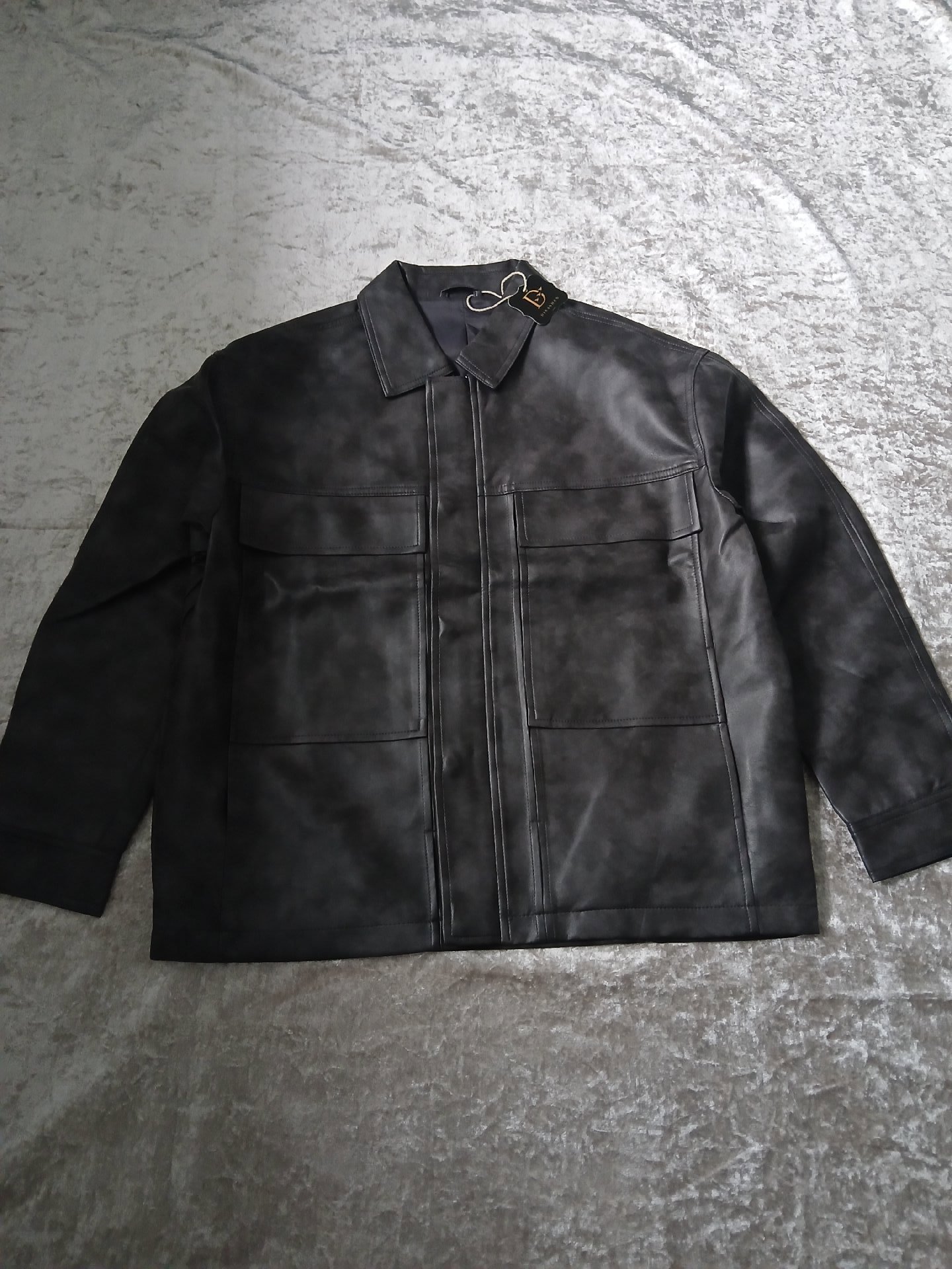 Dark Grey Faux Leather Utility Jacket — Size M, Unbranded, M (53-55cm), Like New condition — preloved on SilentSale®