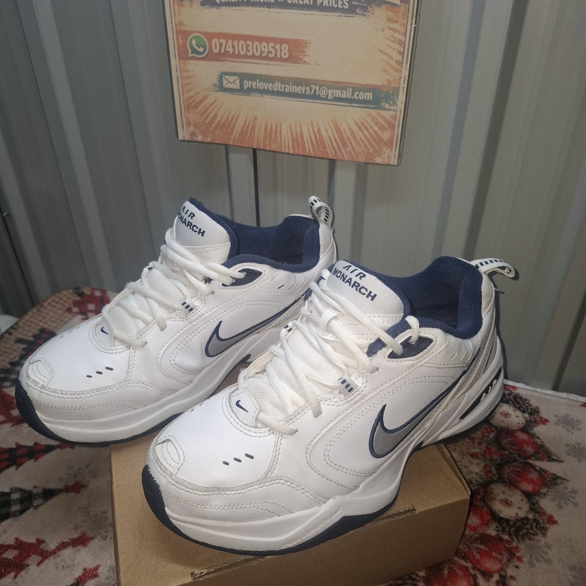Nike Air Monarch White and Navy Trainers – Size 7, Nike, 7, Excellent condition — preloved on SilentSale®