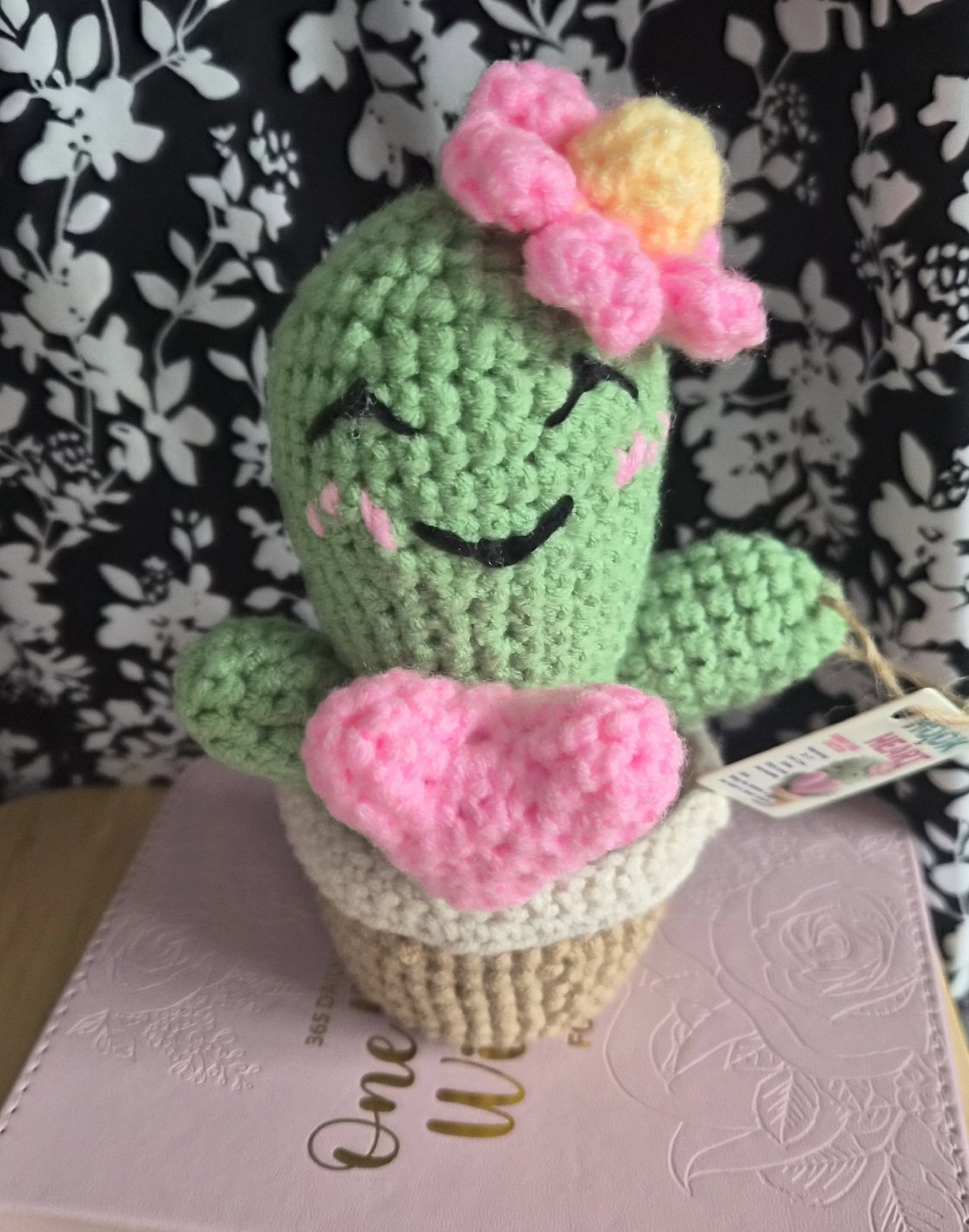 Handmade Crochet Cactus Plush Toy with Pink Heart and Flower, handmade beautiful crochet, 8 years, New condition — preloved on SilentSale®