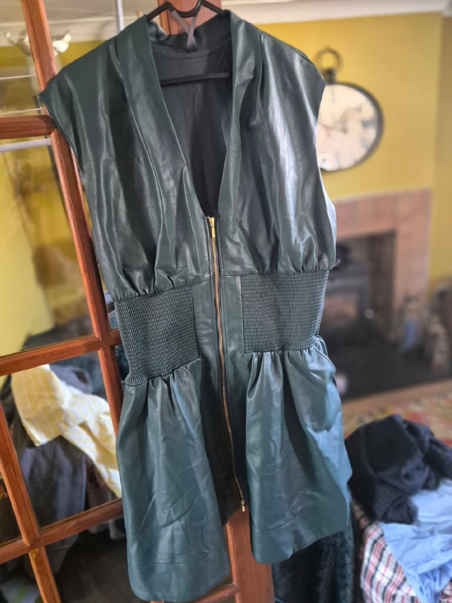 Green Faux Leather Sleeveless Dress with Elastic Waist, Anthropologie, XL, New condition — preloved on SilentSale®