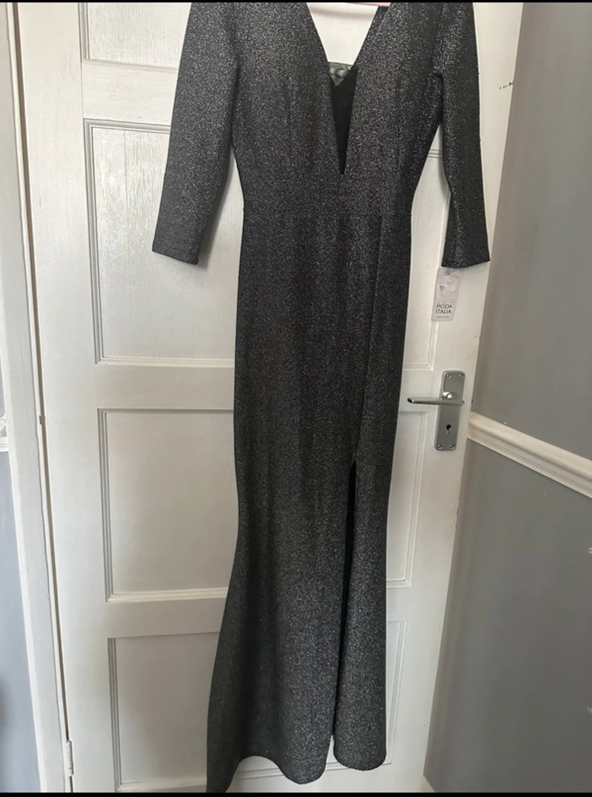Silver Glitter Long Sleeve Evening Dress, Moda Italia, 12, New condition — preloved on SilentSale®