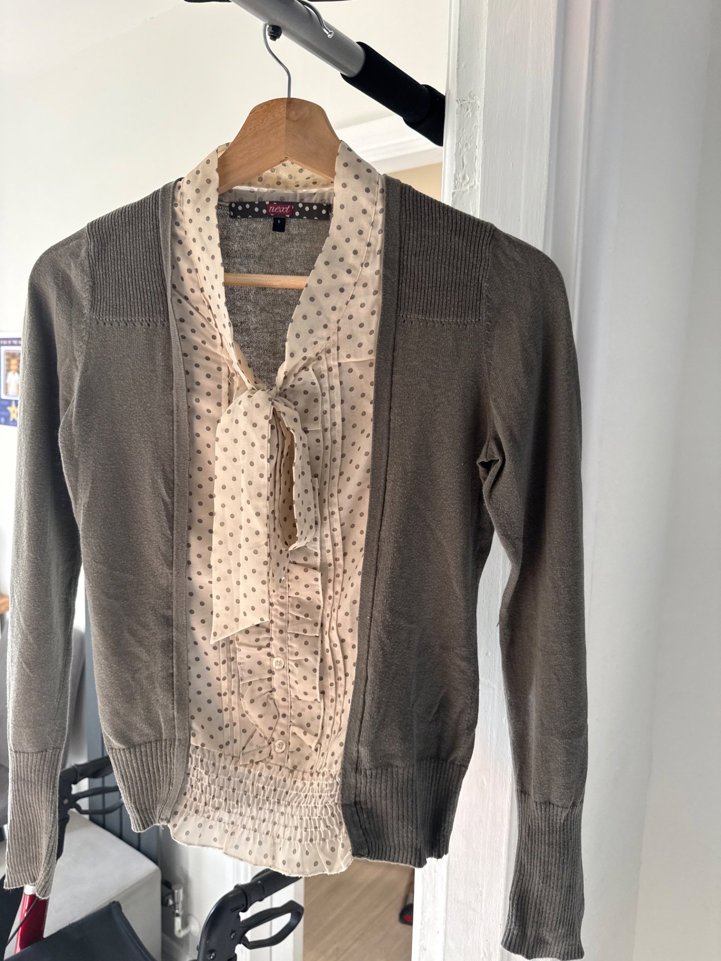 Grey Cardigan with Polka Dot Blouse - Size M, Next, 6, Excellent condition — preloved on SilentSale®