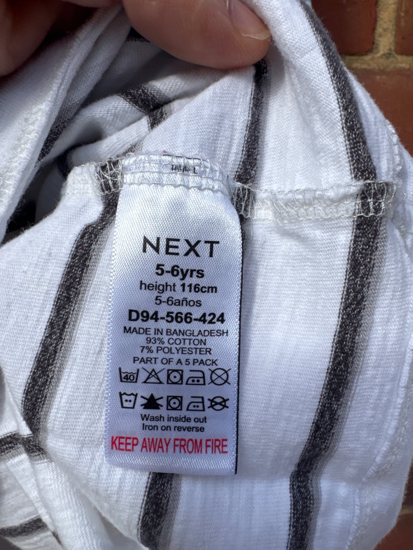 Next  White Striped Long Sleeve Top, Next, 5-6 years, Excellent condition — preloved on SilentSale®