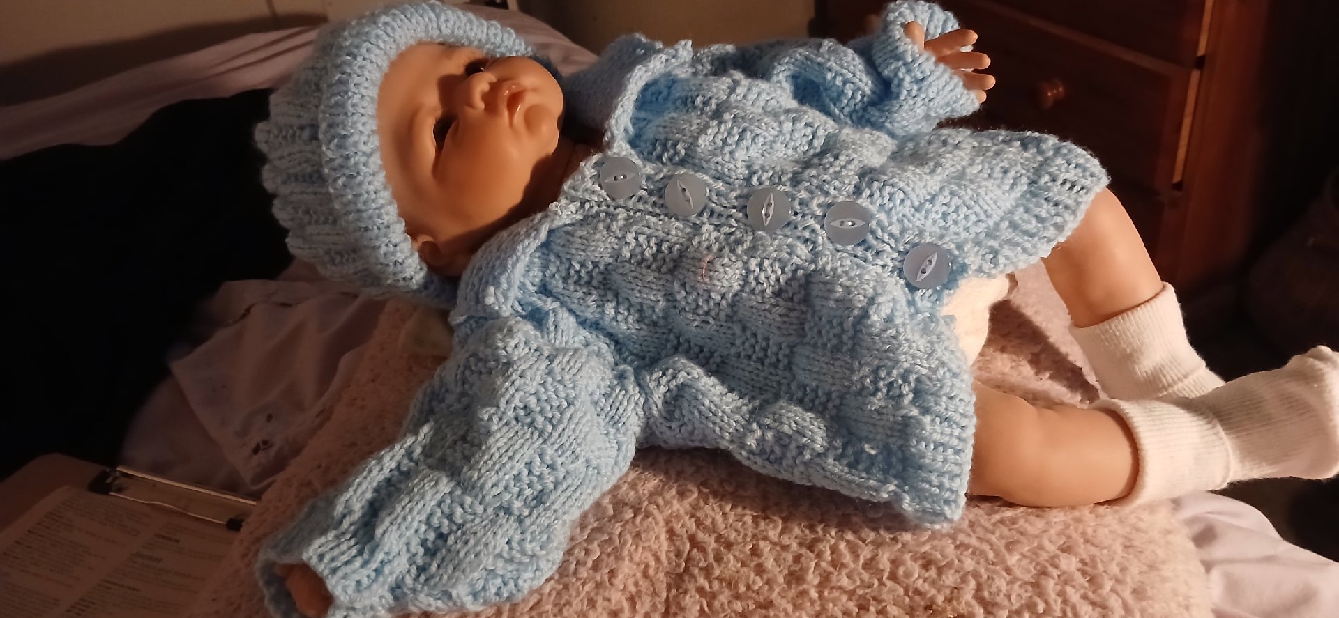 Hand Knitted Baby Blue Cardigan and Hat Set, Handmade, 3-6M, Excellent condition — preloved on SilentSale®
