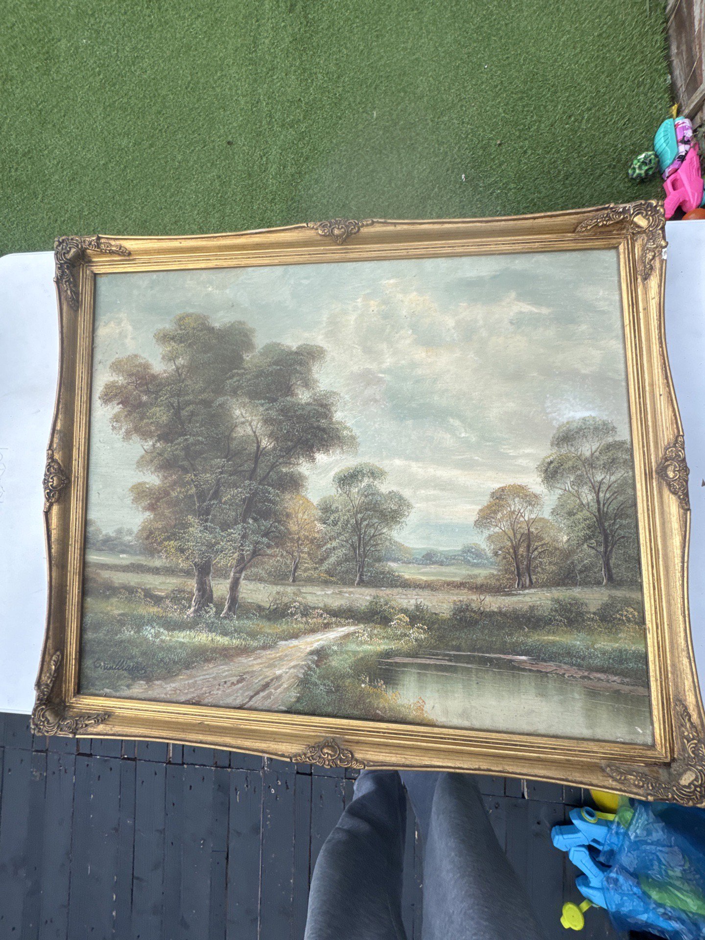 Framed Landscape Oil Painting with Trees and Pond, Unbranded, One Size, Good condition — preloved on SilentSale®