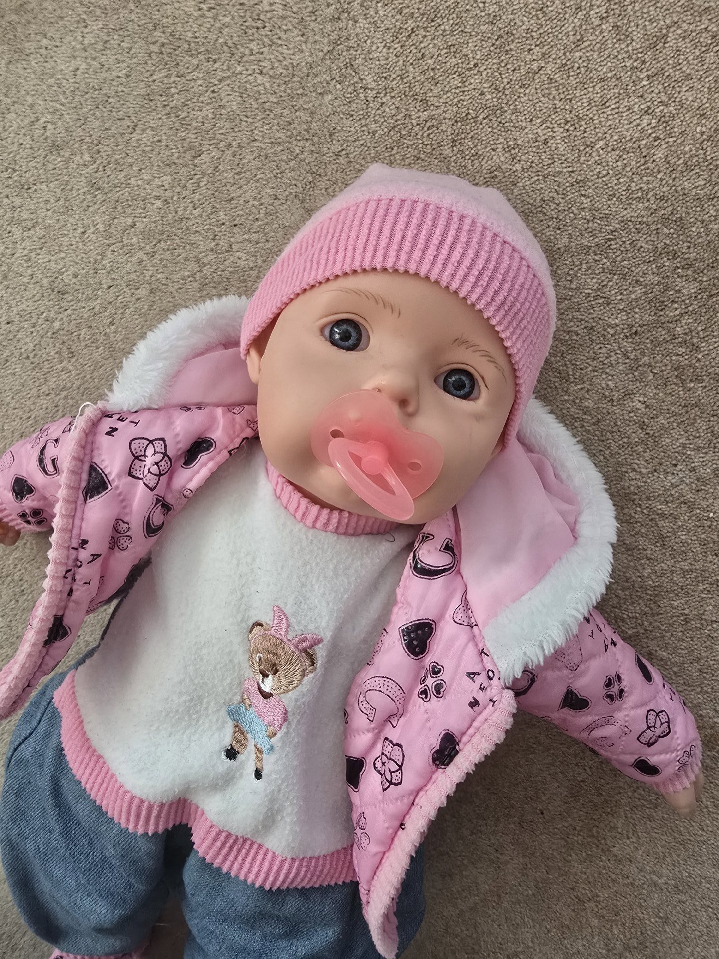 Baby Doll in Pink Outfit with Jacket and Pacifier, Unbranded, 3-6M, Excellent condition — preloved on SilentSale®
