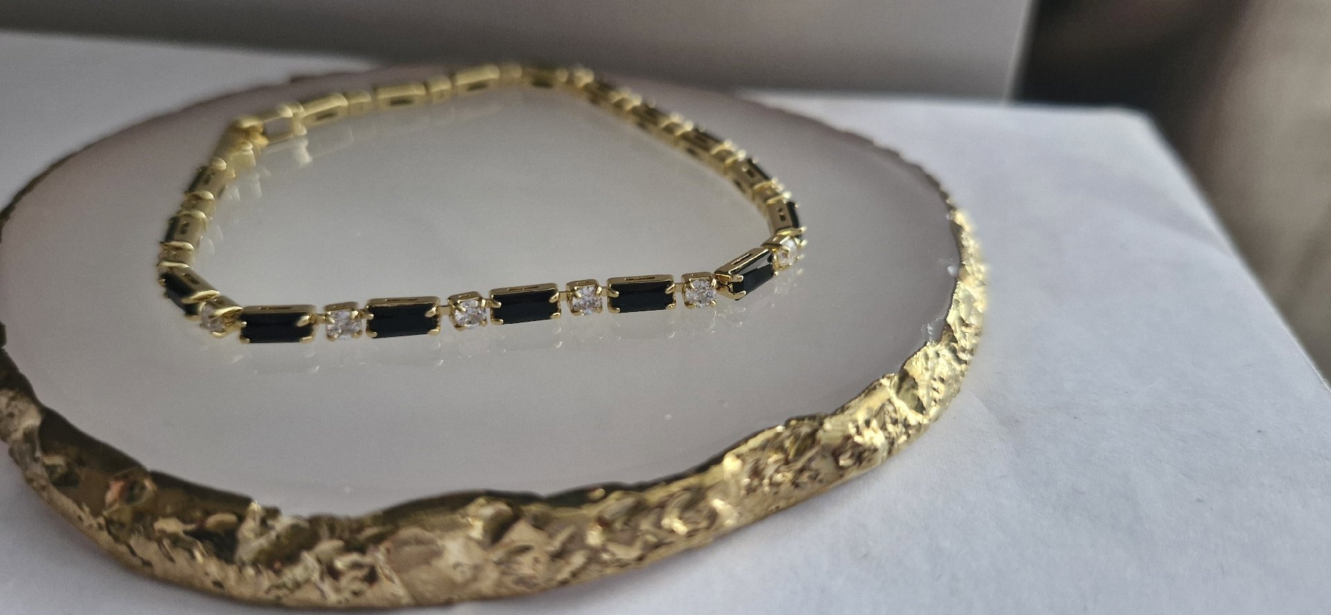 Gold Tone Bracelet with Black and Clear Stones, Gold Tone, One Size, New condition — preloved on SilentSale®