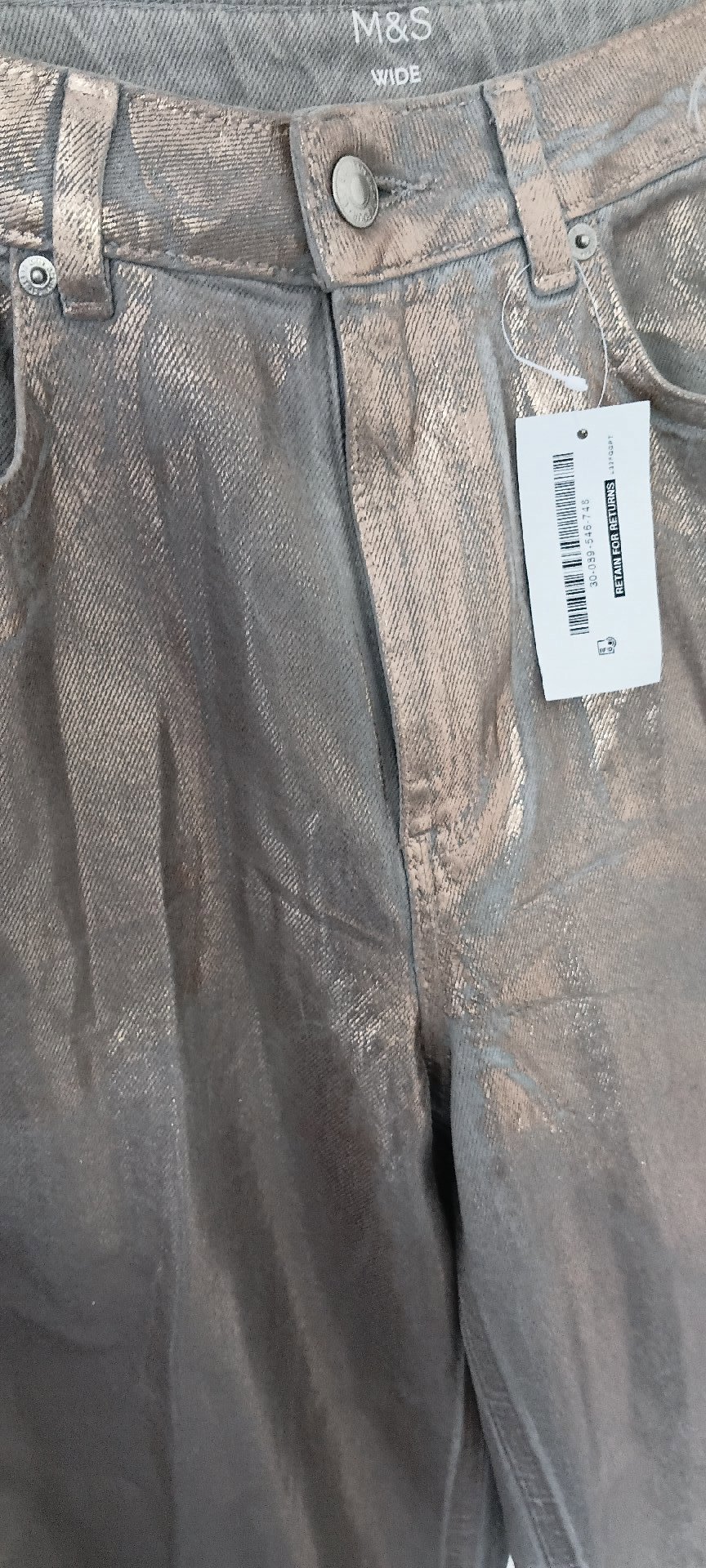 M&S Wide Metallic Silver Trousers – Size 12 Regular, Marks & Spencer, 12 Regular, New condition — preloved on SilentSale®