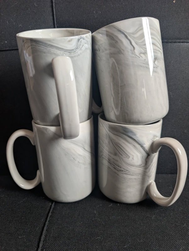 Set of 4 Grey Marble Effect Ceramic Mugs, Unbranded, Medium, Excellent condition — preloved on SilentSale®