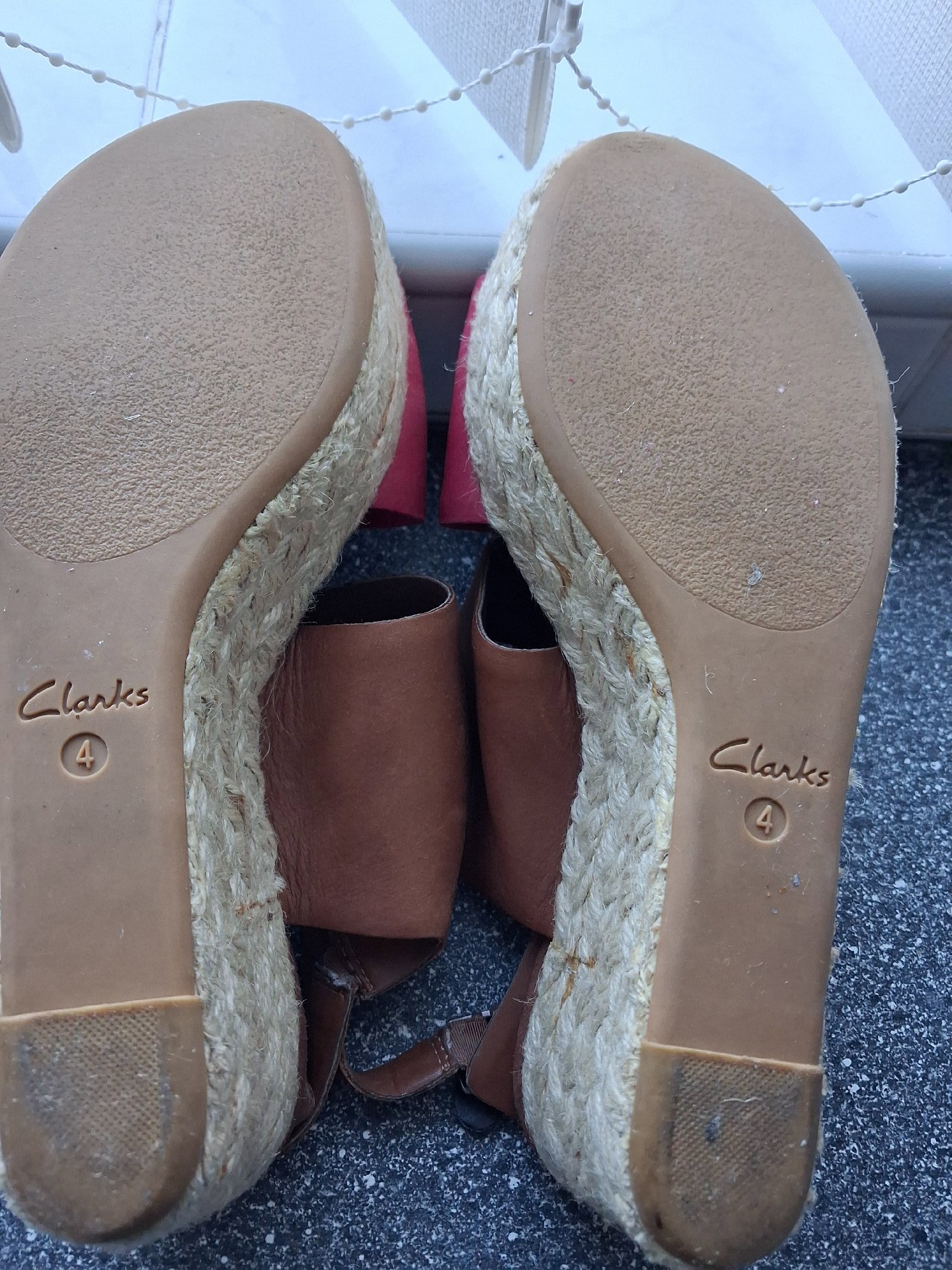 Clarks Brown and Pink Leather Wedge Espadrilles size 4/37– UK 4, Clarks, 4, Good condition — preloved on SilentSale®