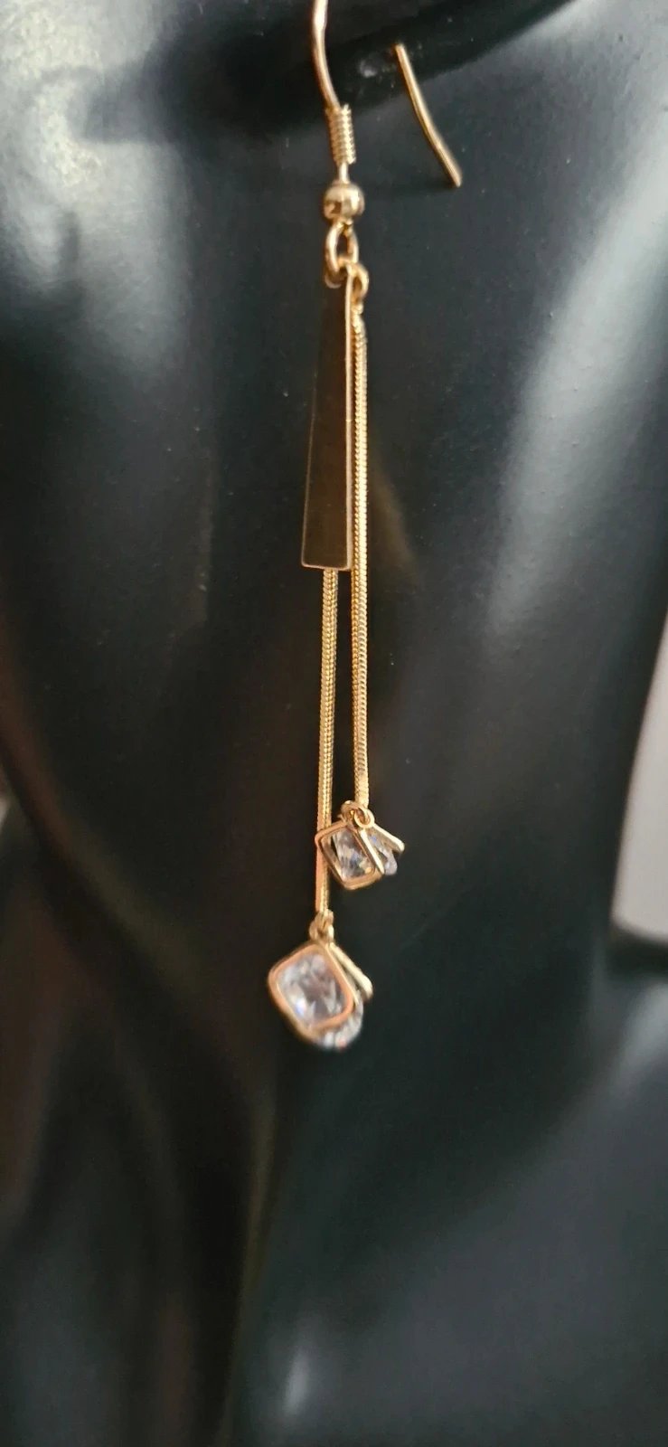 Gold Tone Drop Earrings with Clear Crystal Detail, Gold Tone, One Size, New condition — preloved on SilentSale®