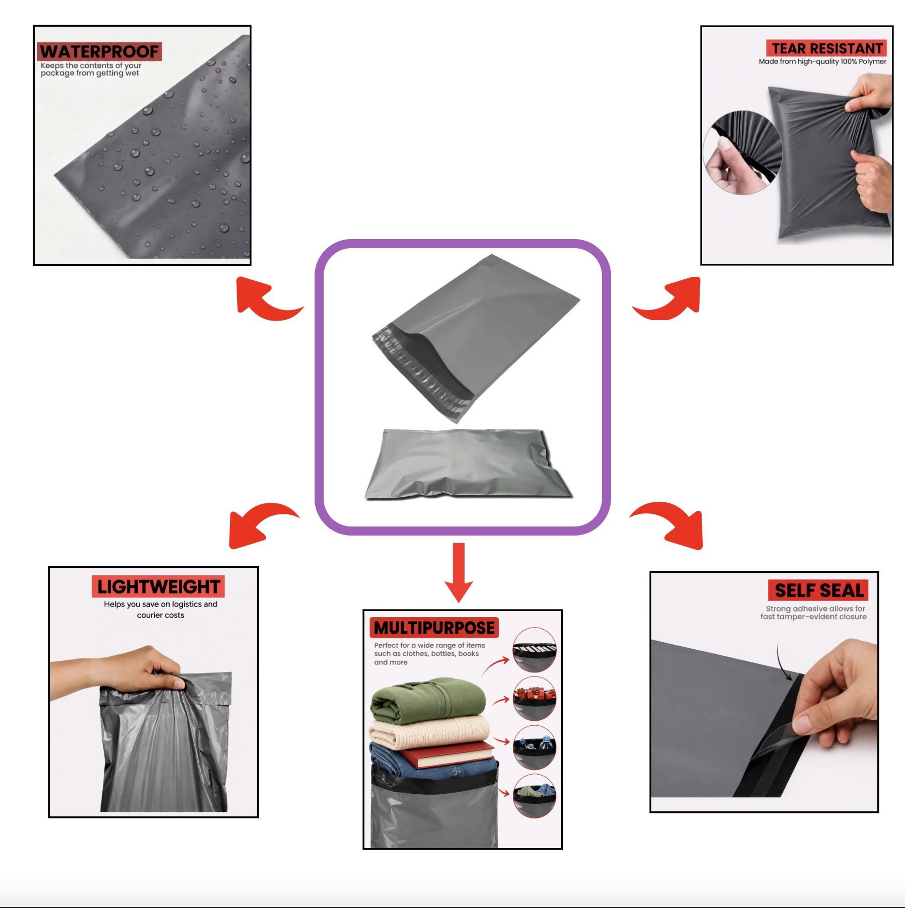 Pack of 100 Black Waterproof Self-Seal Poly Mailer Bags, Unbranded, One Size, New condition — preloved on SilentSale®