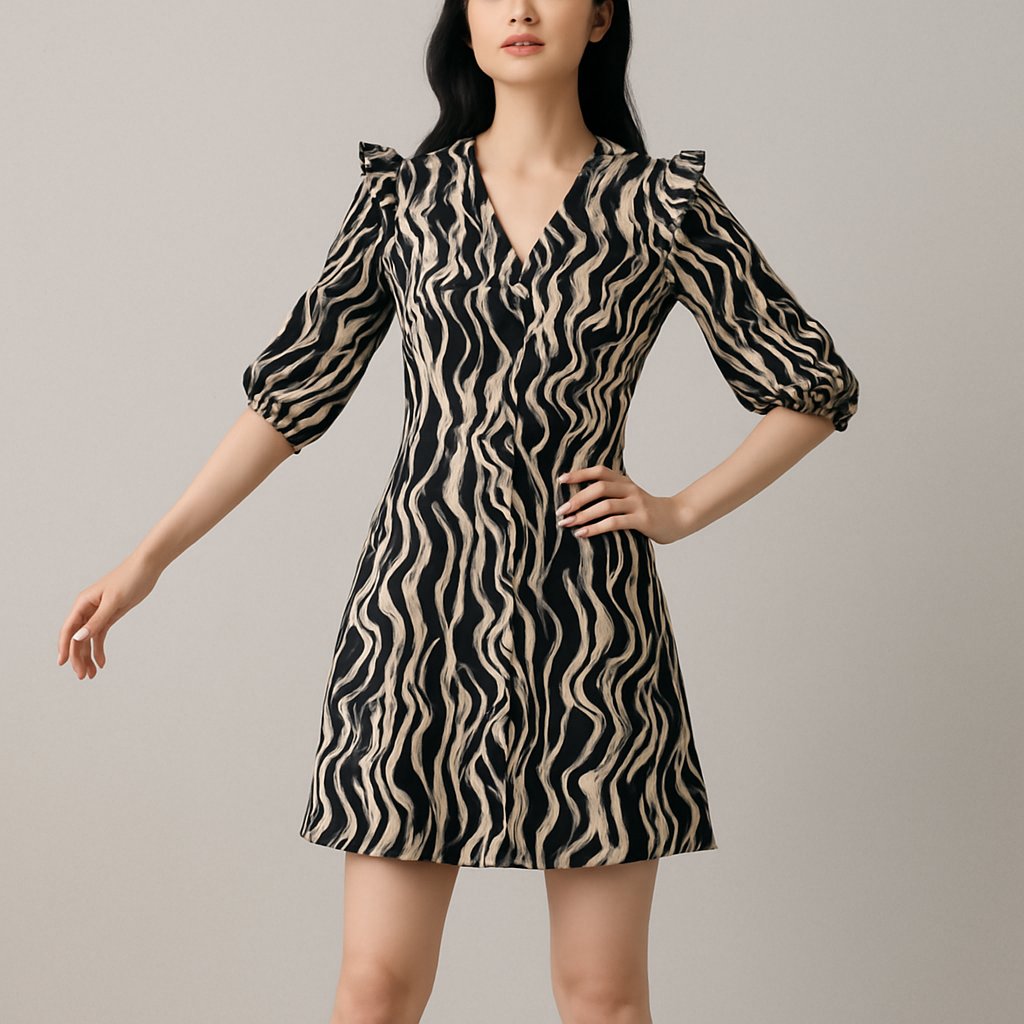 JD Williams Beige and Black Patterned Mini Dress, JD Williams, 14, New condition — preloved on SilentSale®