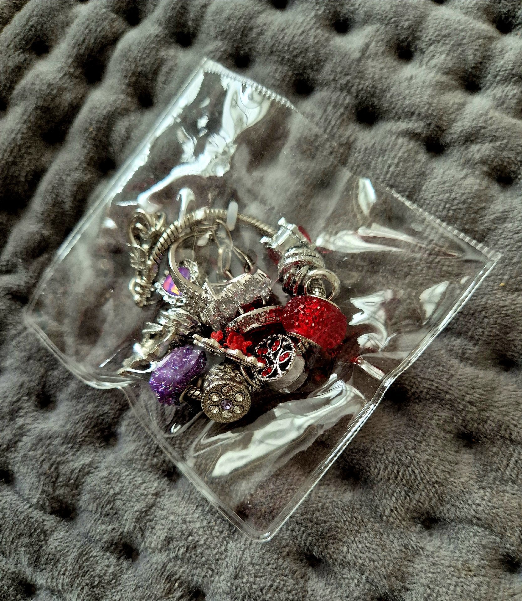 Silver Charm Bracelet with Red and Purple Beads, Unbranded, One Size, Excellent condition — preloved on SilentSale®
