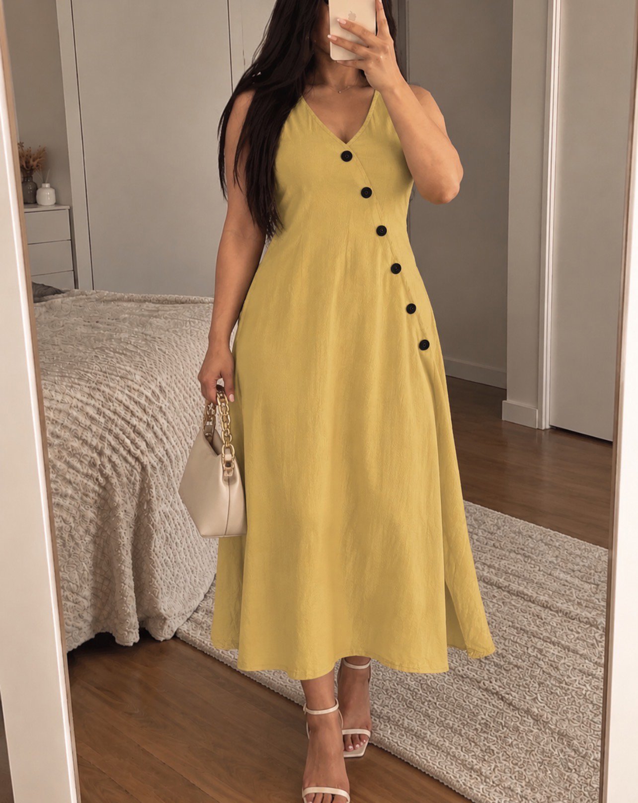 Yellow Button Detail Midi Dress, & Other Stories, 12, New condition — preloved on SilentSale®