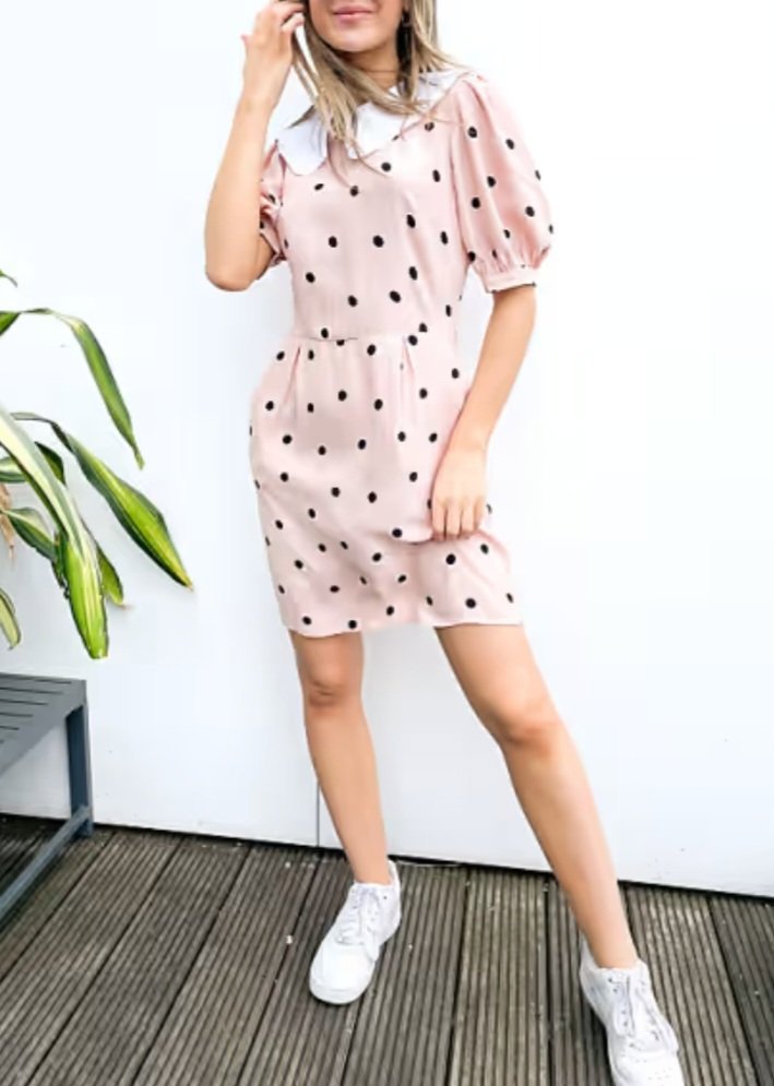 Pink Polka Dot Dress with White Collar, Unbranded, 12, New condition — preloved on SilentSale®