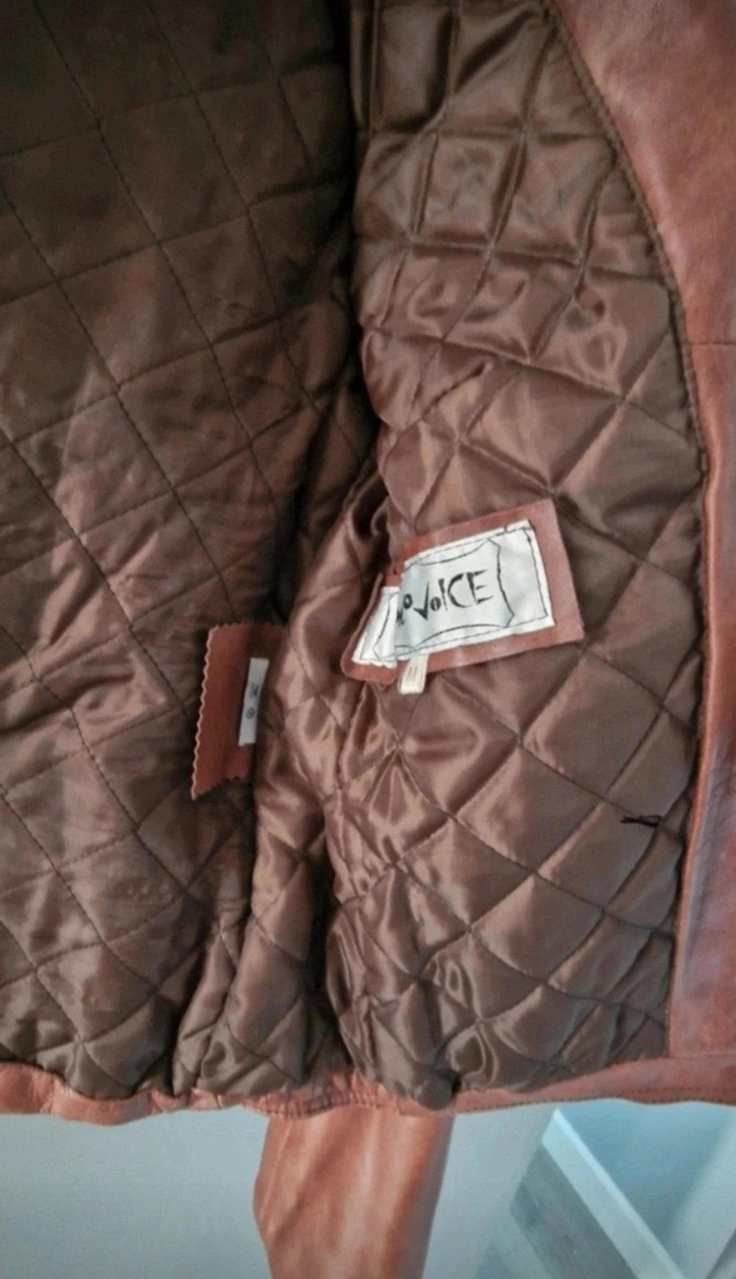 Brown Faux Leather Biker Jacket, No Voice, L, Excellent condition — preloved on SilentSale®