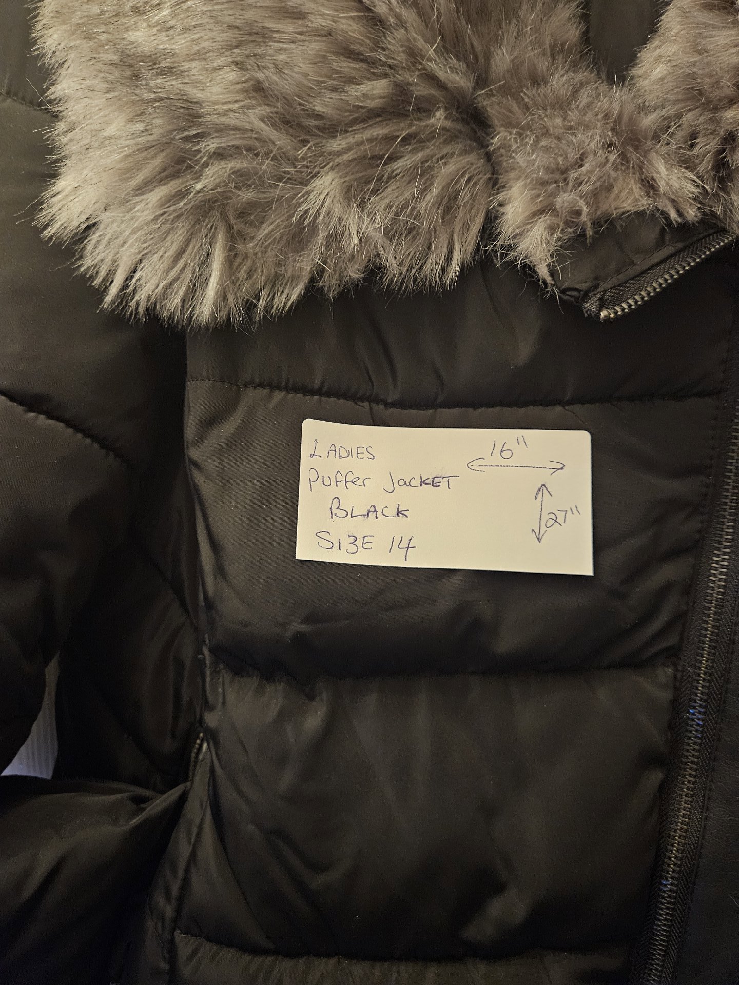 Peacocks Black Padded Coat with Faux Fur Collar – Size 14, Peacocks, 14, New condition — preloved on SilentSale®