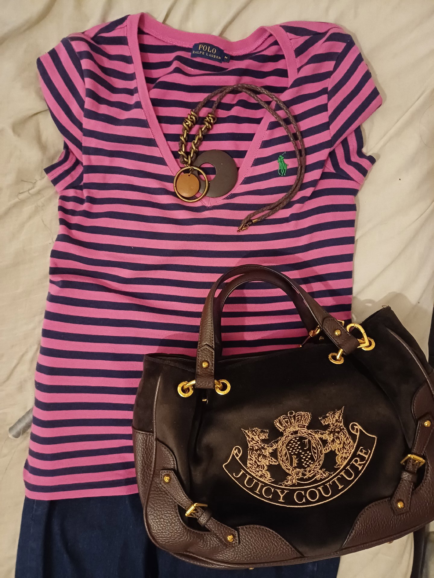 Polo Ralph Lauren Pink and Navy Striped V-Neck T-Shirt, Polo Ralph Lauren, M, Like New condition — preloved on SilentSale®
