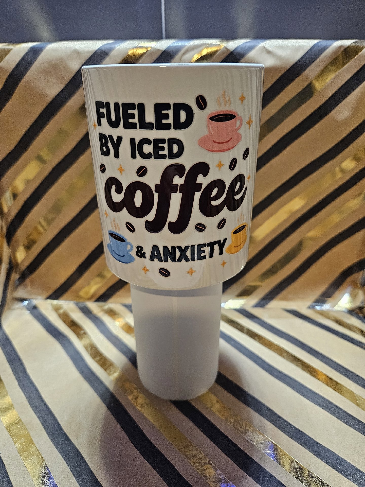 White Ceramic Coffee Mug with 'Fueled by Iced Coffee & Anxiety' Print, Unbranded, One Size, New condition — preloved on SilentSale®