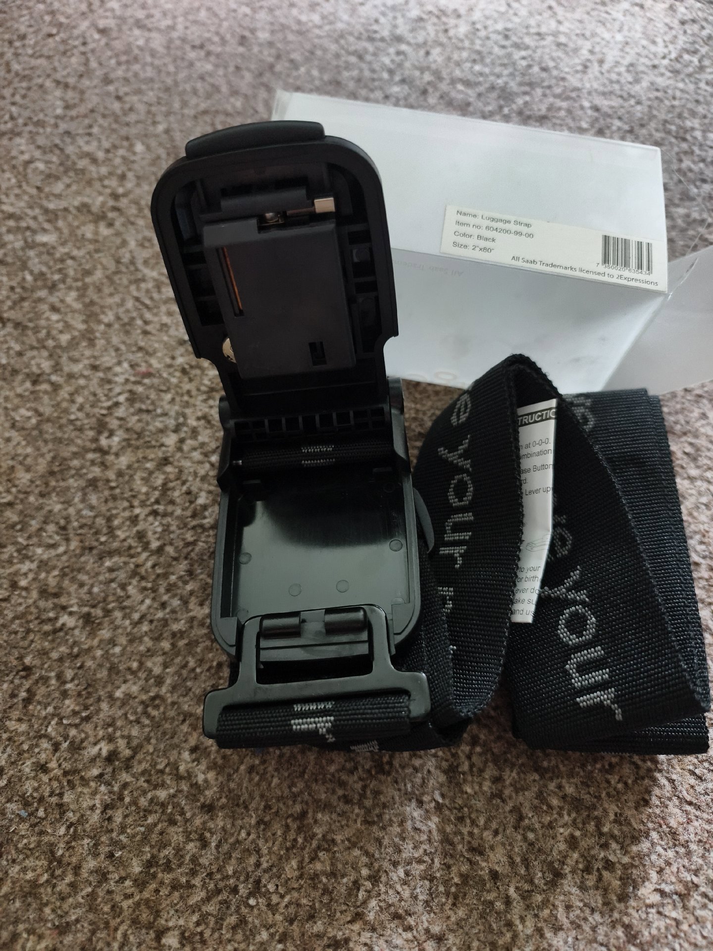 Saab Black Luggage Strap with Combination Lock 2" x 80", Saab, 2" x 80", New condition — preloved on SilentSale®