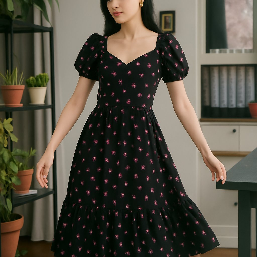 Simply Be Black Floral Puff Sleeve Midi Dress – Size 10, Simply Be, 10, New condition — preloved on SilentSale®