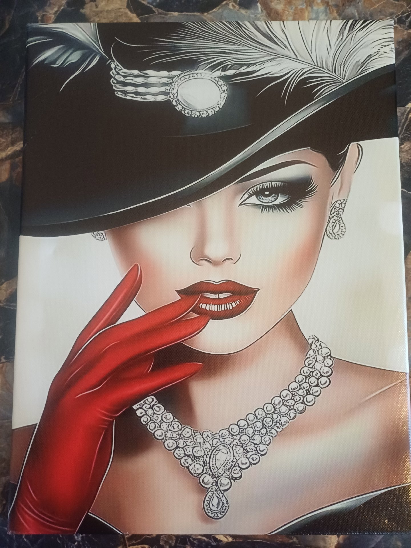 Framed Wall Art Print of Elegant Woman in Hat and Red Gloves, Art, One Size, Excellent condition — preloved on SilentSale®
