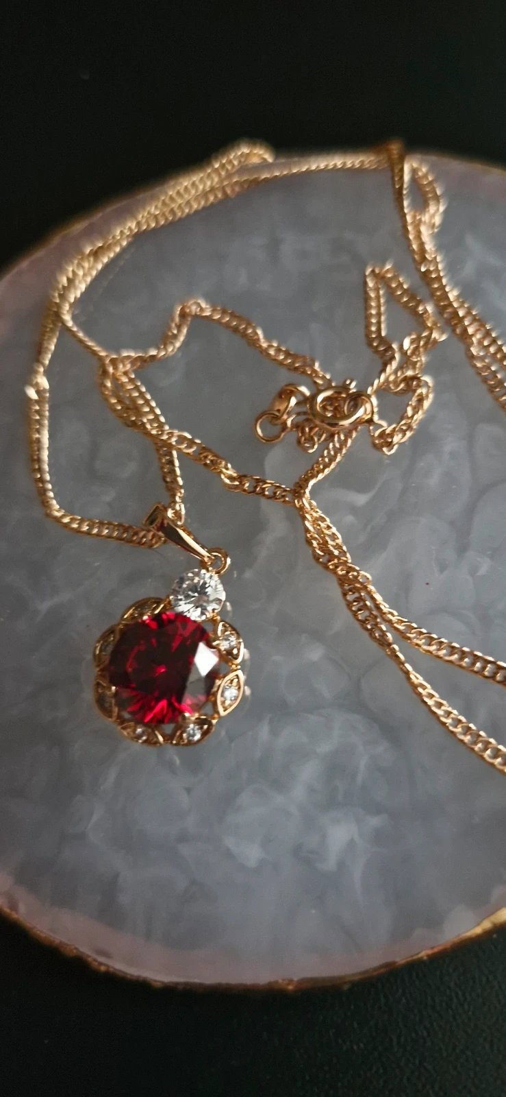 Gold Tone Necklace Pendant with Red and Clear Stones, Gold Tone, One Size, New condition — preloved on SilentSale®