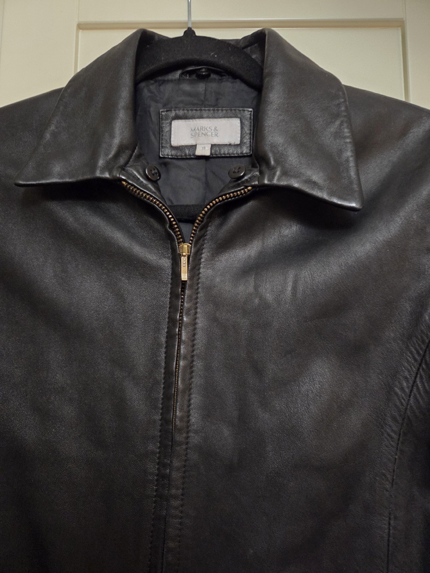 Marks & Spencer Black Leather Longline Jacket – Size 10, Marks & Spencer, S (50-52cm), Excellent condition — preloved on SilentSale®