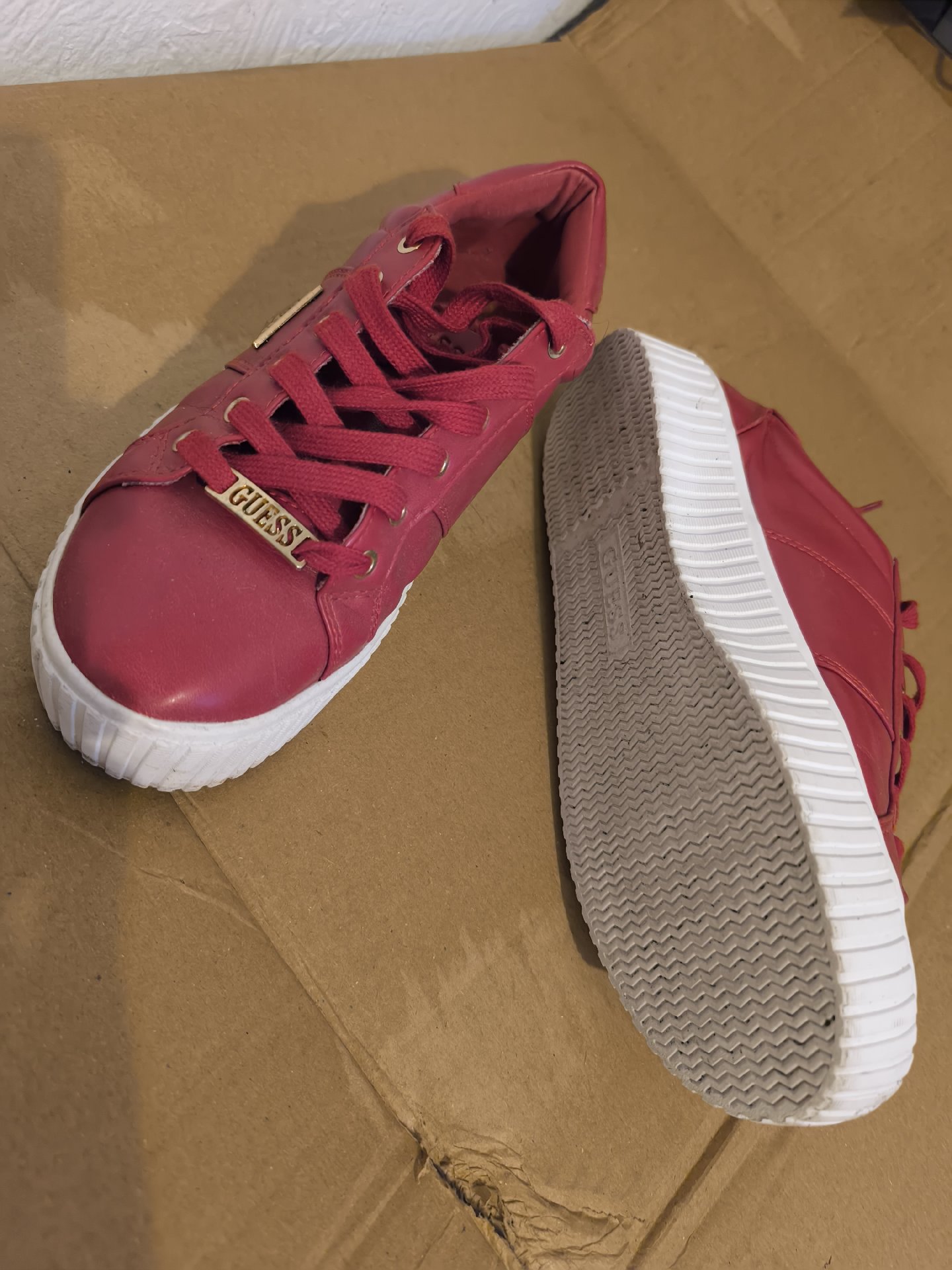 Guess Red Leather Trainers – UK 8, Guess, 8, Excellent condition — preloved on SilentSale®