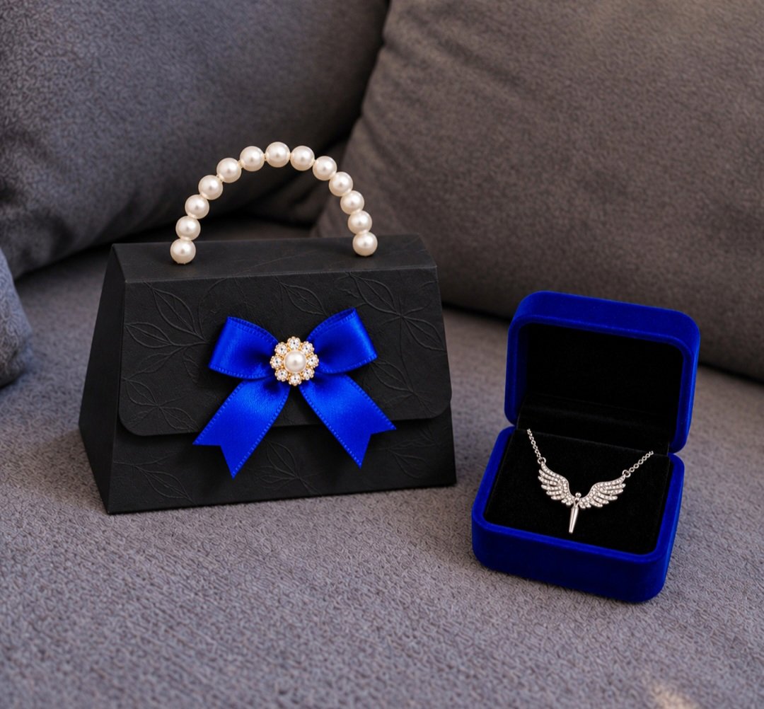 Elegant Gift Set – Black Mini Handbag & Angel Wing Necklace 💙, Unbranded, One Size, New condition — preloved on SilentSale®