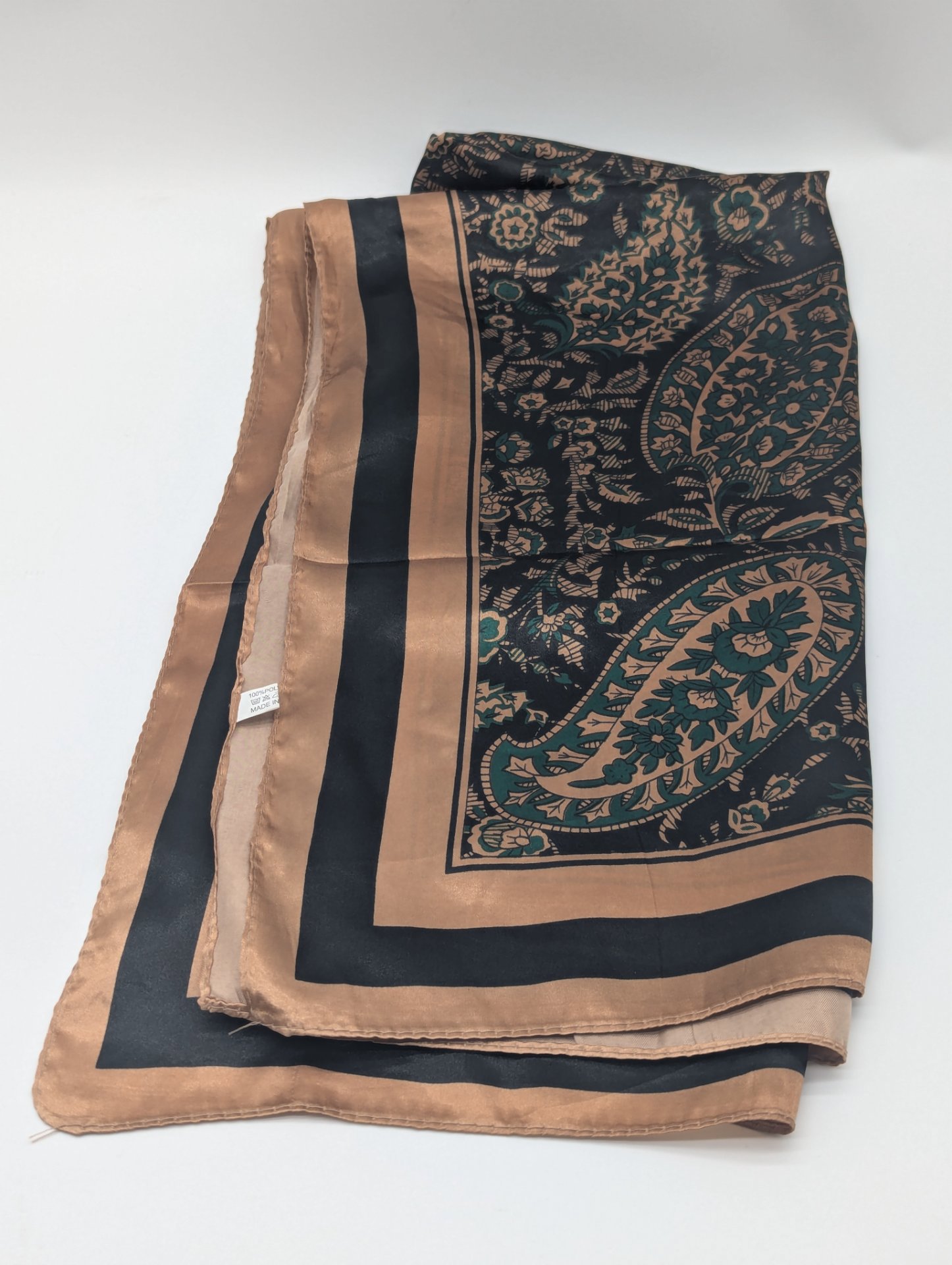 Paisley Patterned Silk Scarf in Black and Brown, Unbranded, S, New condition — preloved on SilentSale®