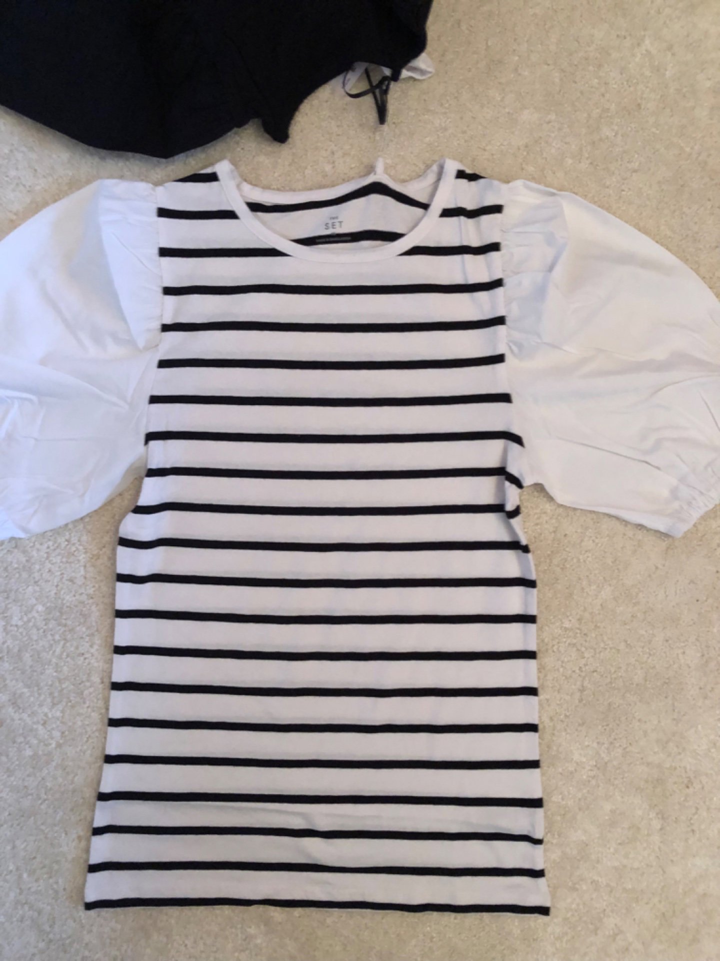 Next 3 pack  Puff Sleeve Tops, White, white and Black Stripe, black – XS, Next, XS, New condition — preloved on SilentSale®
