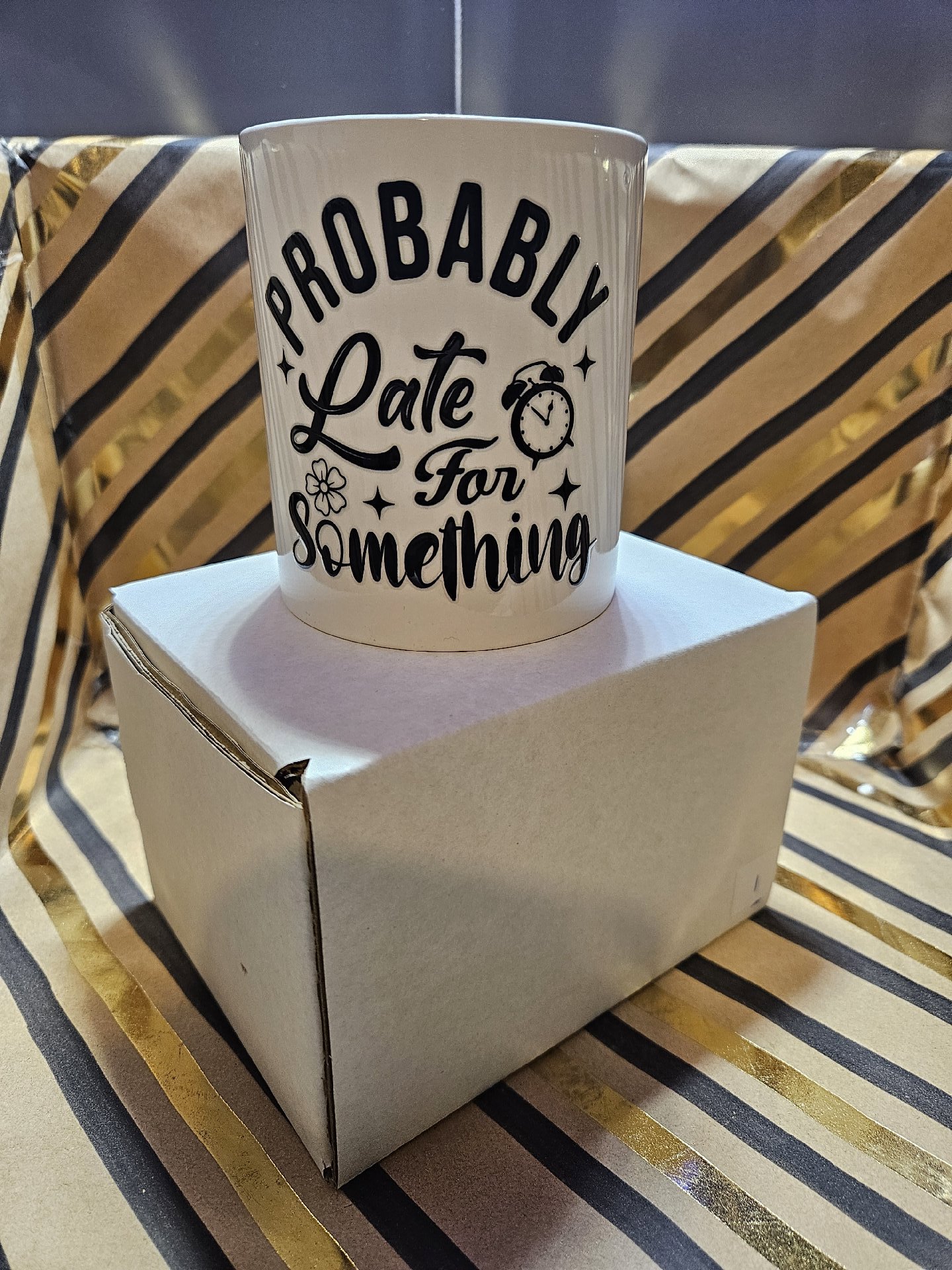 White Ceramic Mug with 'Probably Late For Something' Print, Unbranded, One Size, New condition — preloved on SilentSale®
