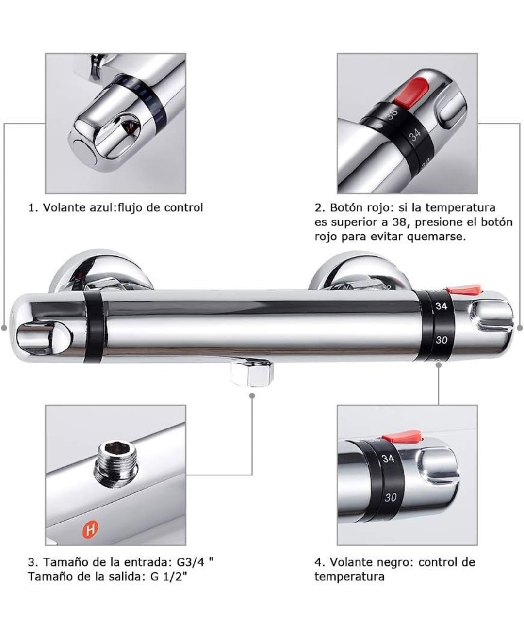 Modern Thermostatic Exposed Bar Control Shower Mixer Valve Tap Chrome Outlet, Unbranded, One Size, New condition — preloved on SilentSale®
