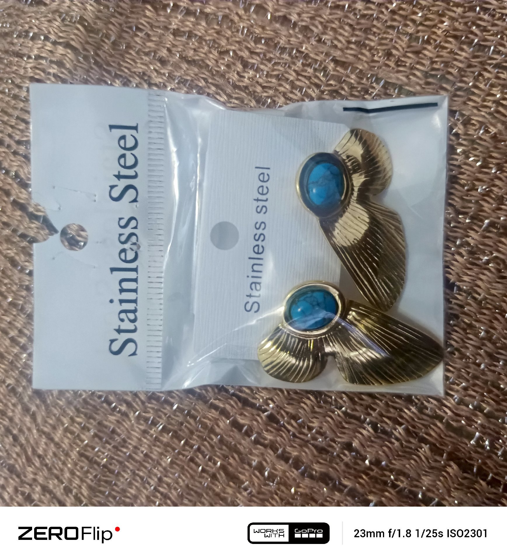 Gold Tone Stainless Steel Earrings with Blue Stone Detail, Vintage, One Size, New condition — preloved on SilentSale®