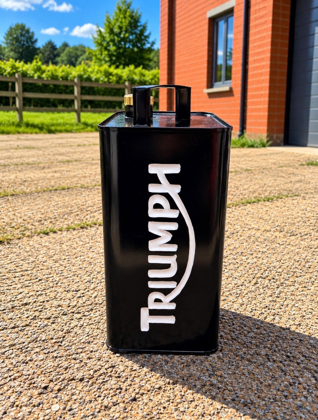 New Reproduction Triumph Metal Petrol Can – Garage, Mancave Decor, Triumph, Medium, New condition — preloved on SilentSale®