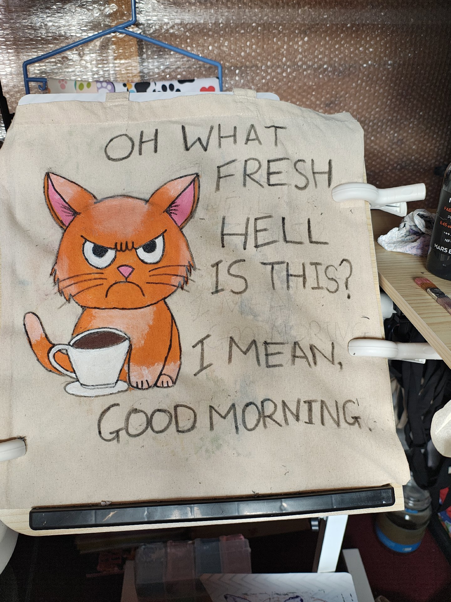 Canvas Tote Bag with Funny Cat, Canvas, Medium, New condition — preloved on SilentSale®