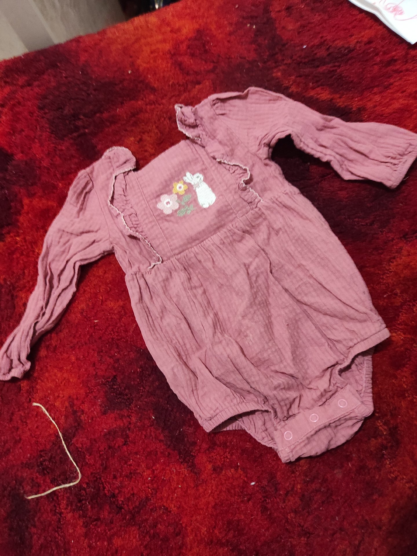 Baby Pink Long Sleeve Romper with Bunny Embroidery, Marks & Spencer, 12-18M, Excellent condition — preloved on SilentSale®