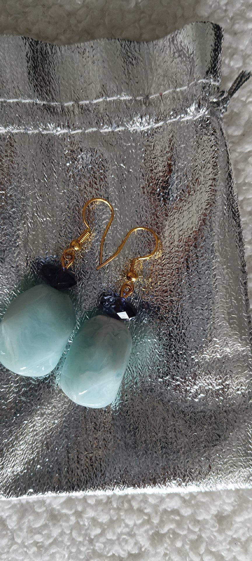 Blue Stone Drop Earrings with Gold Hooks, Gold, One Size, Excellent condition — preloved on SilentSale®